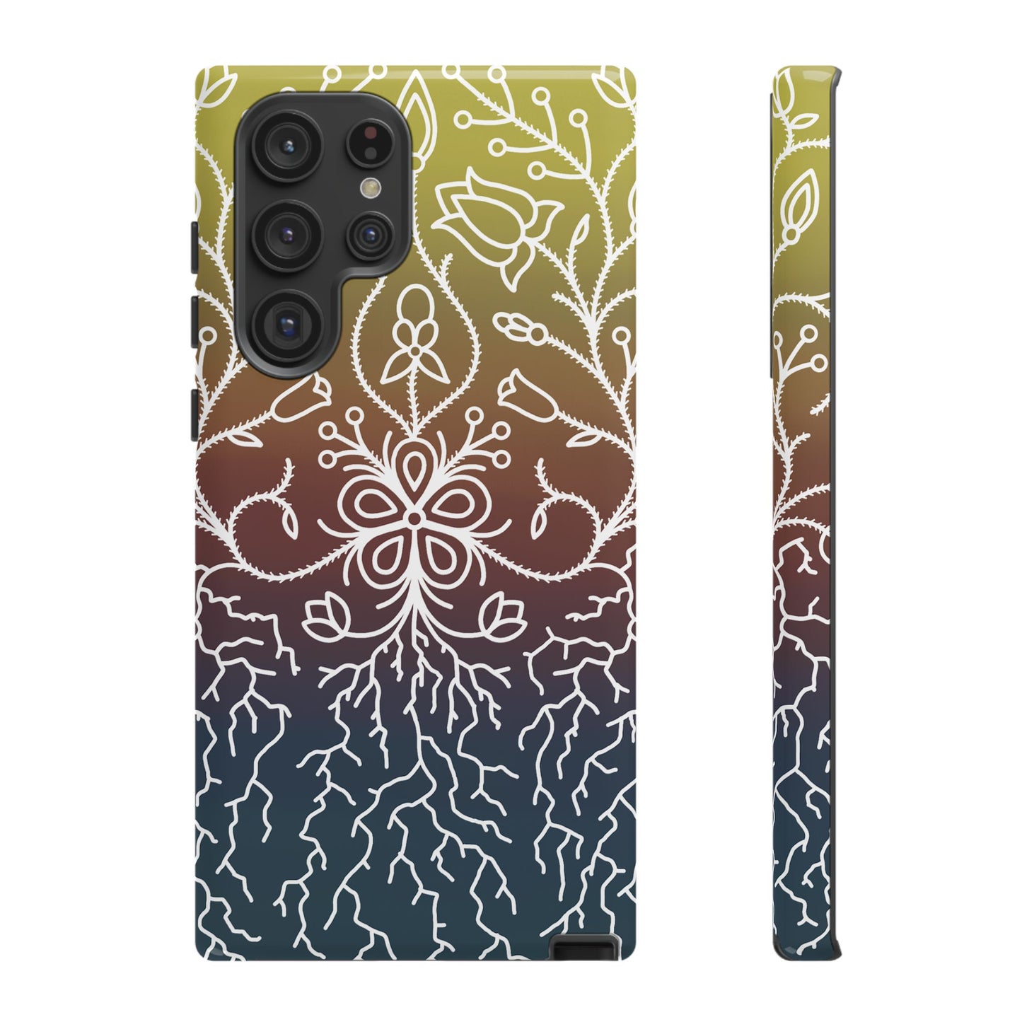 Sunset Ojibwe Floral Print Tough Phone Cases - Black