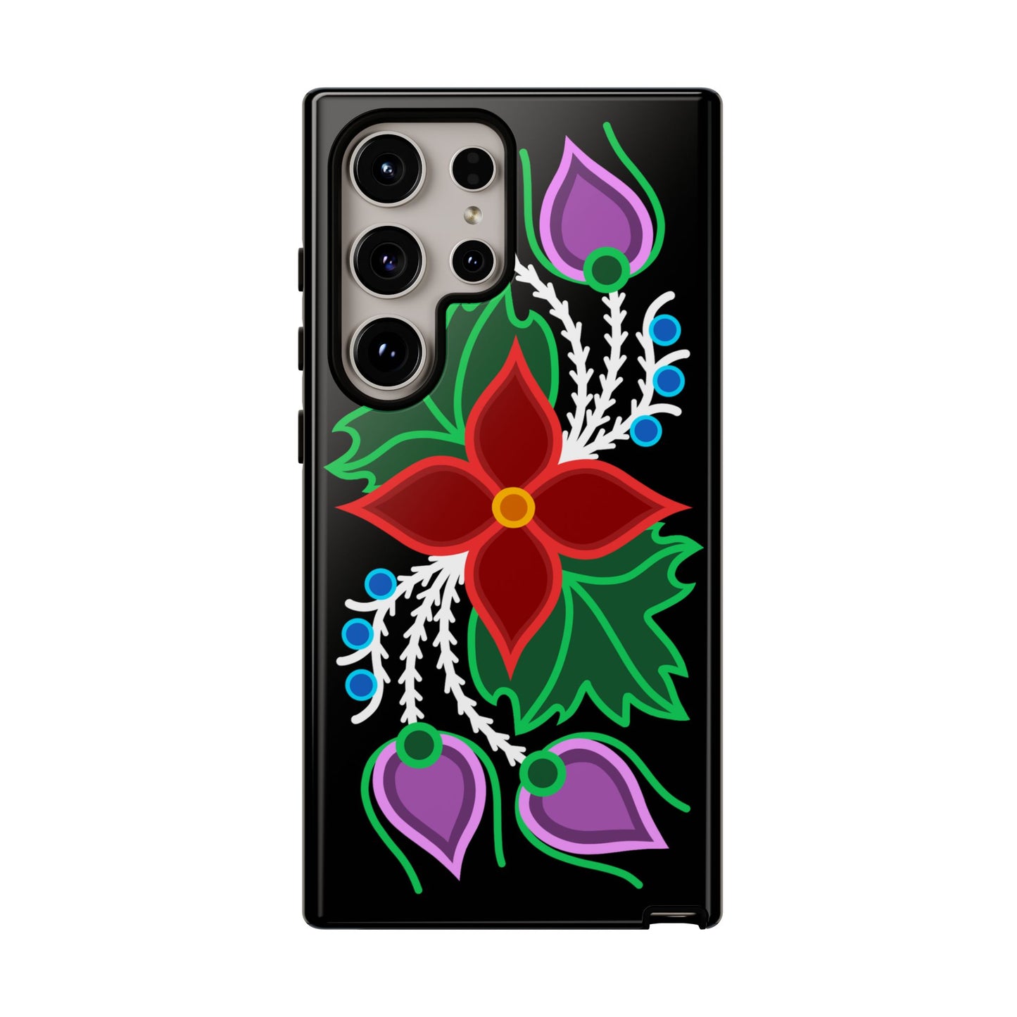 Traditional Ojibwe Floral Tough Phone Cases - Black