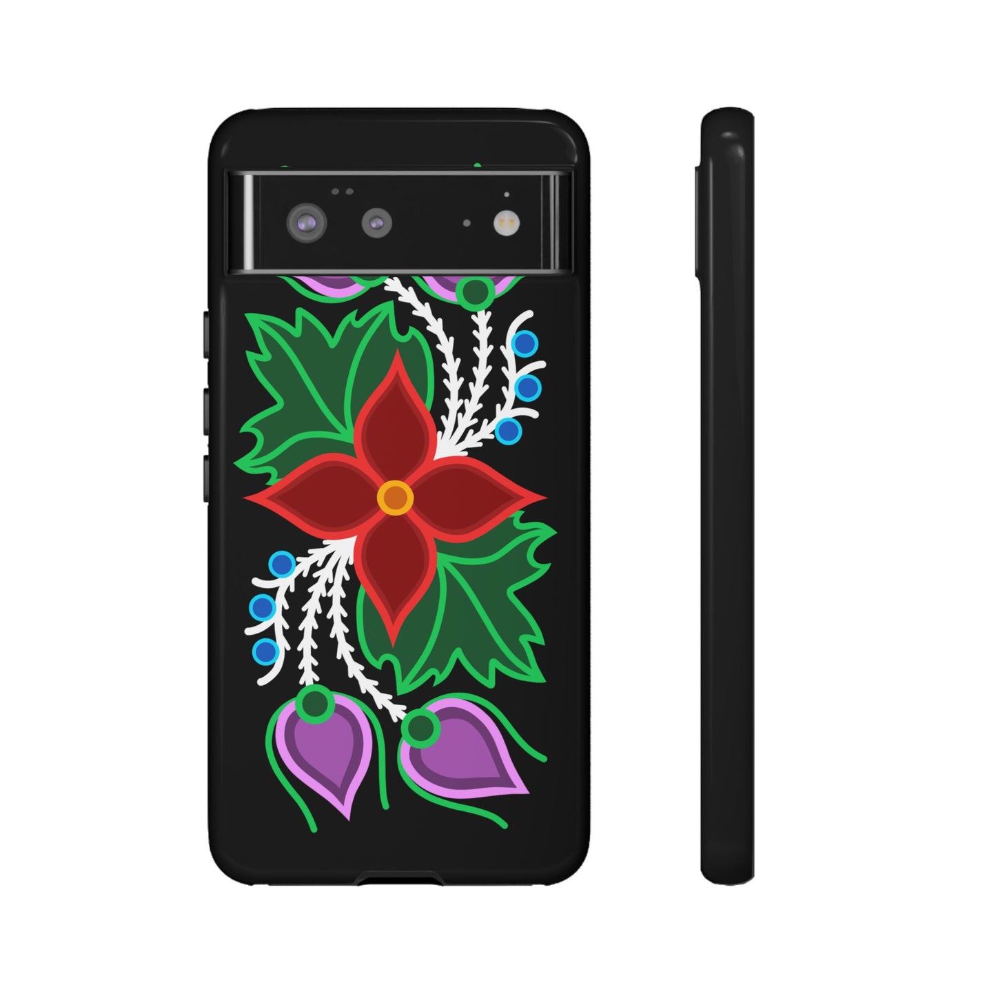 Traditional Ojibwe Floral Tough Phone Cases - Black