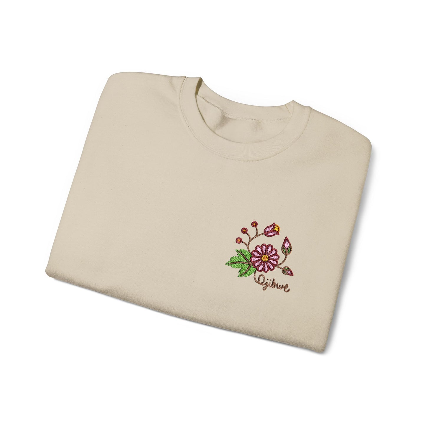 Ojibwe Pride Woodland Floral Embroidery Design - Unisex Gildan Heavy Blend™ Crewneck Sweatshirt