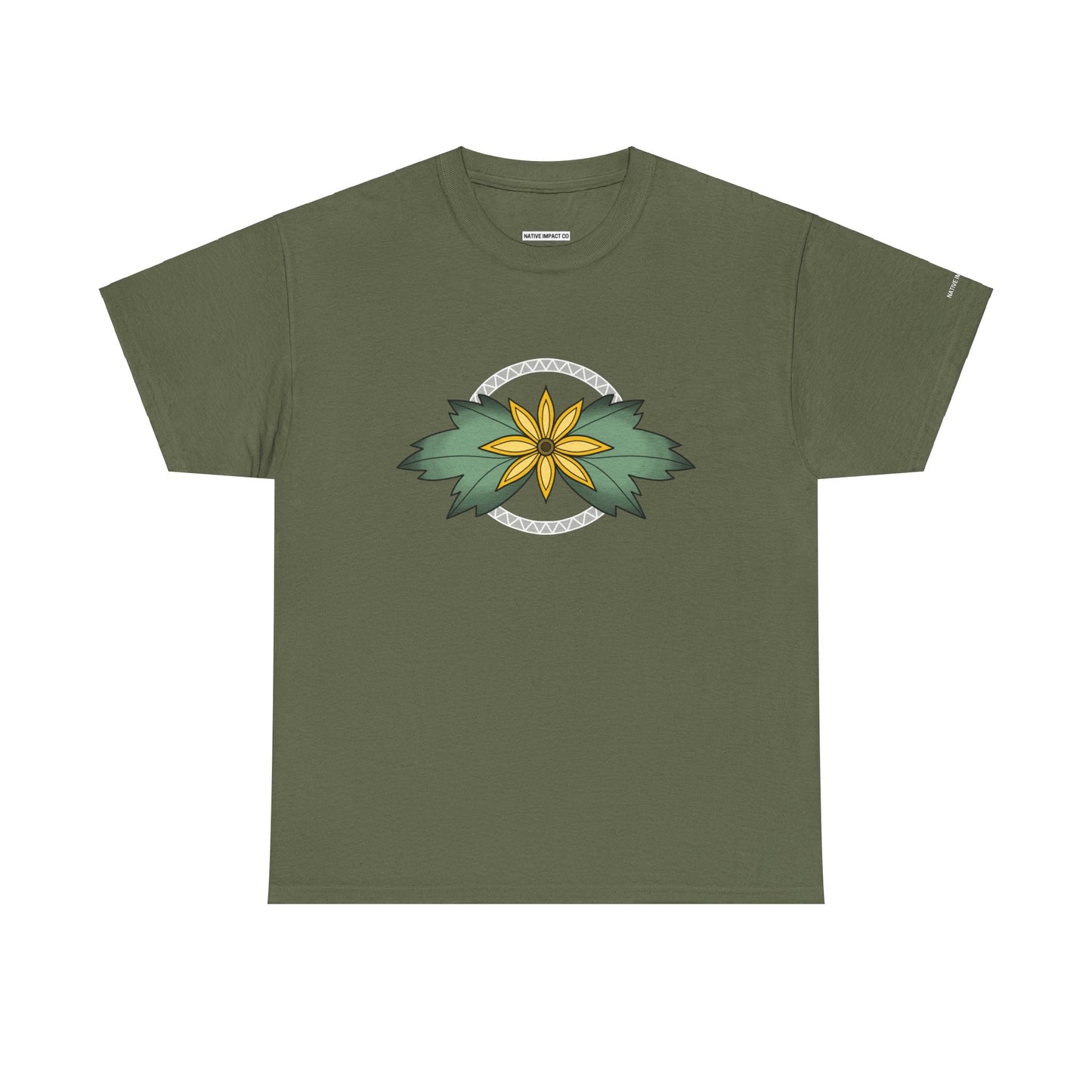 Ojibwe Floral Sunflower Chest Design - Unisex Gildan Heavy Cotton Tee