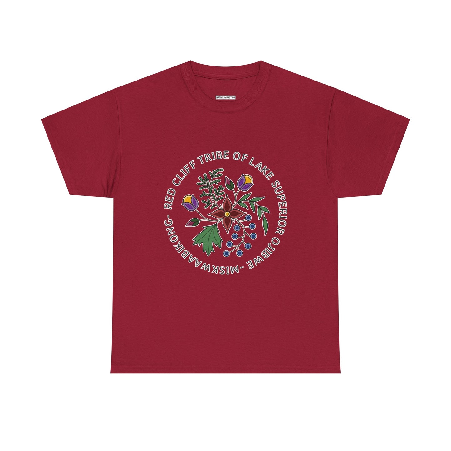 Red Cliff Tribe of Lake Superior Ojibwe Floral Design - Unisex Heavy Cotton Tee