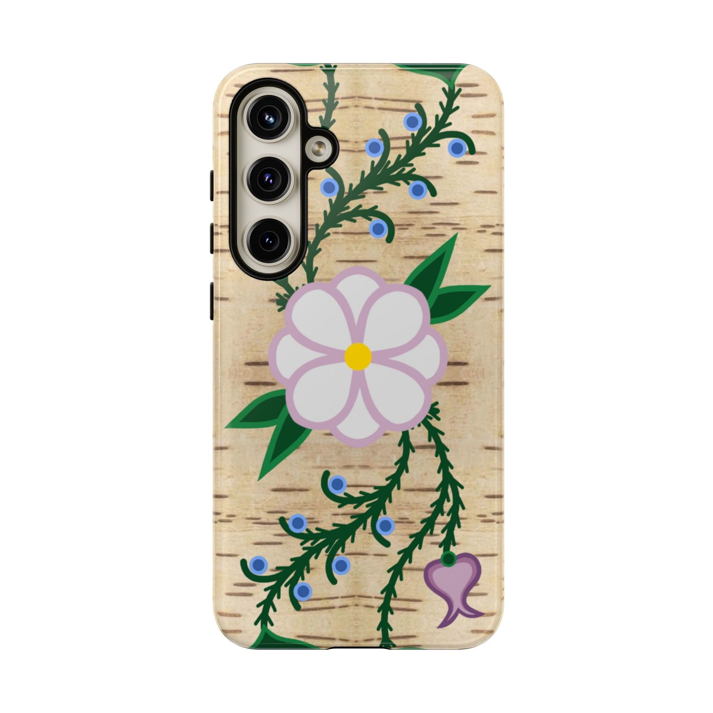 Birchbark Print Ojibwe Floral Tough Phone Cases - Black