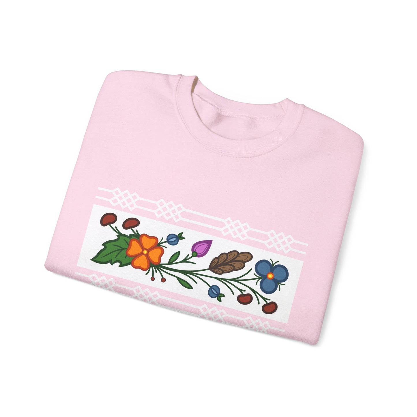 Ojibwe Floral Panel & Otter Track Border Design - Unisex Gildan Heavy Blend™ Crewneck Sweatshirt