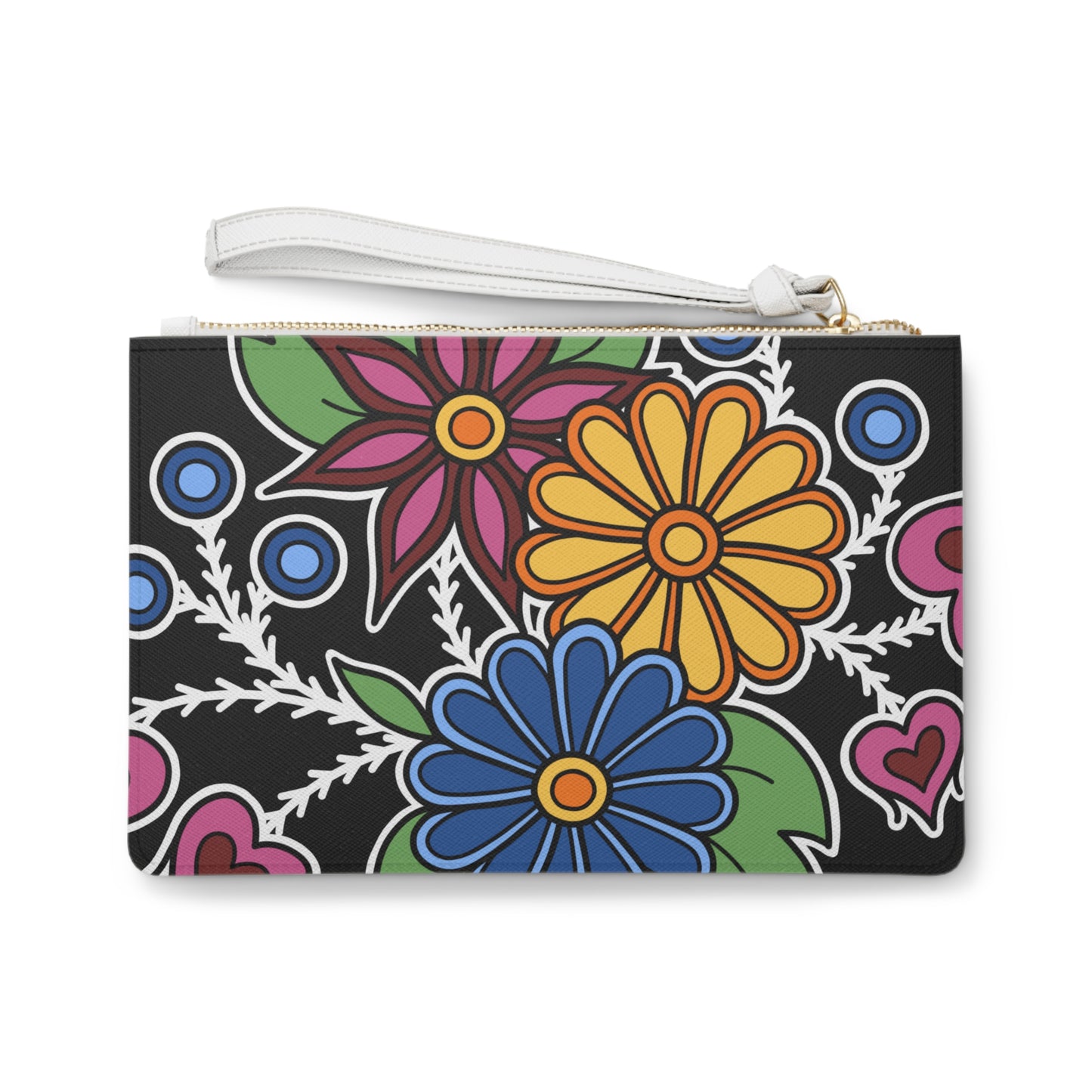 Woodland Hearts & Berries Design Ojibwe Floral Clutch Bag