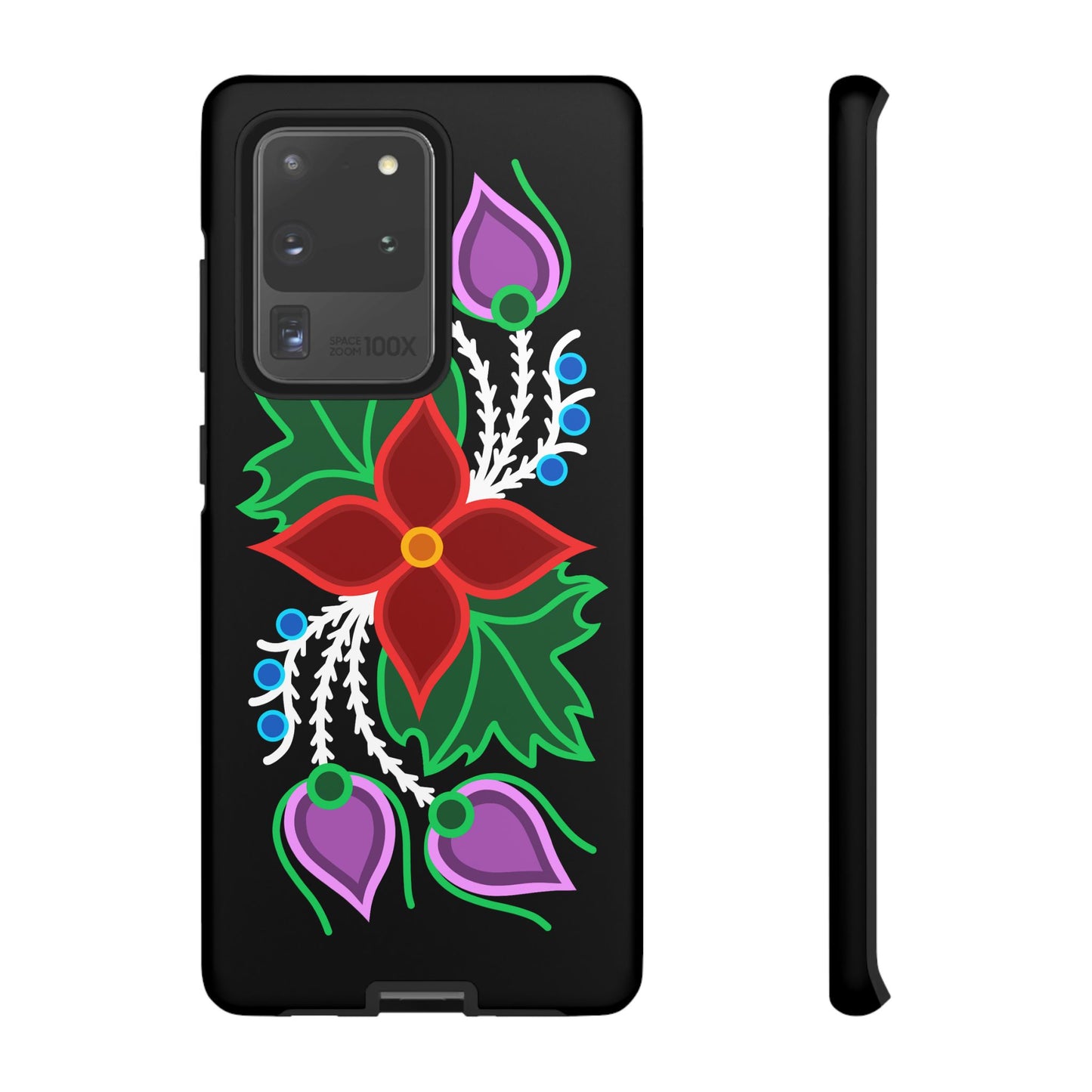 Traditional Ojibwe Floral Tough Phone Cases - Black