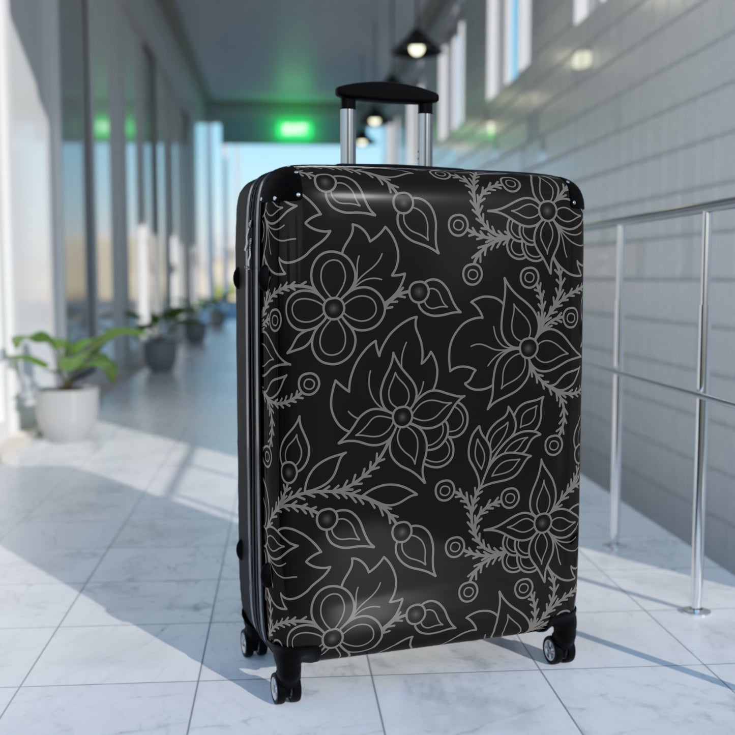 Woodland Ojibwe Floral Suitcase - Black All-Over-Print