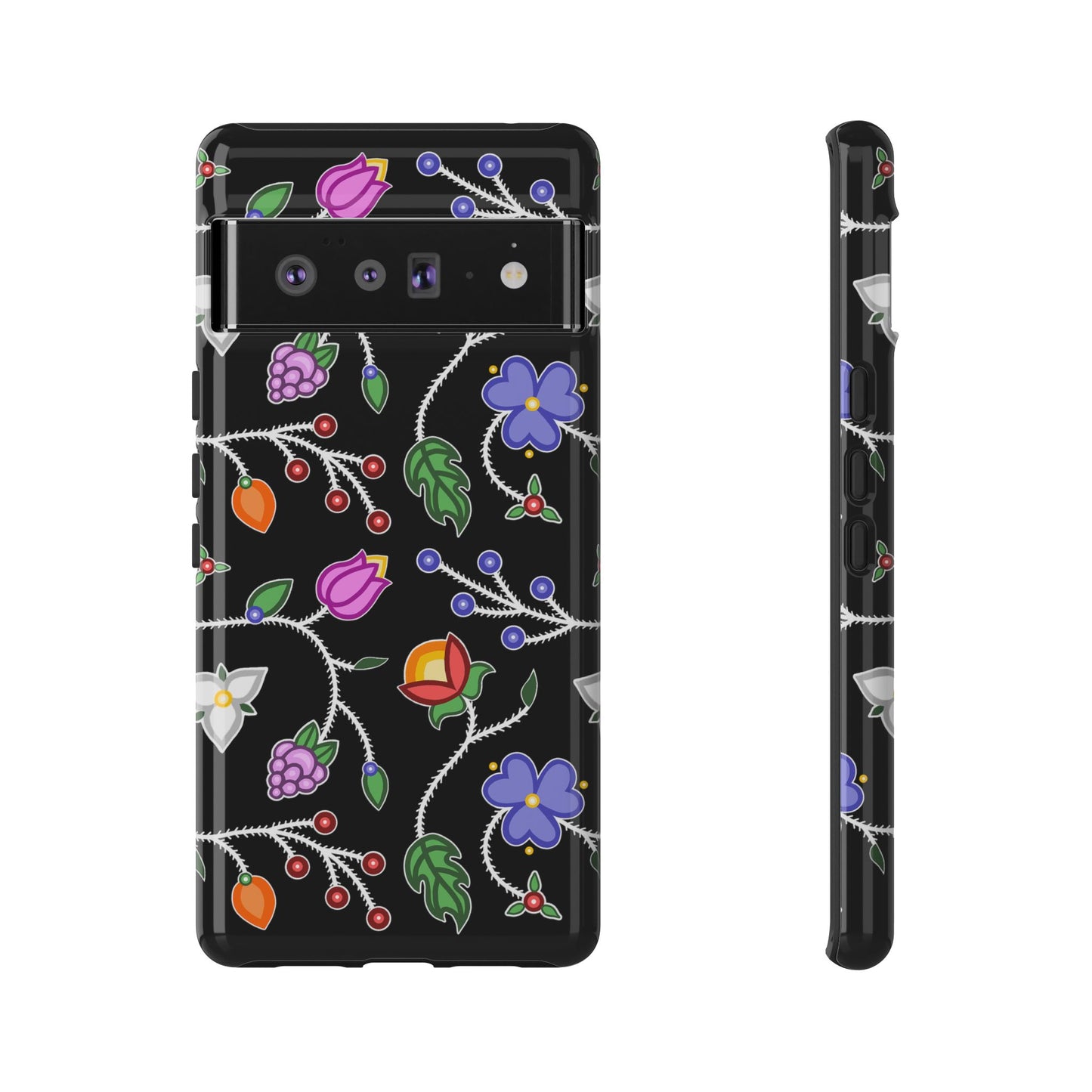 Ojibwe Floral Tough Phone Cases - Black