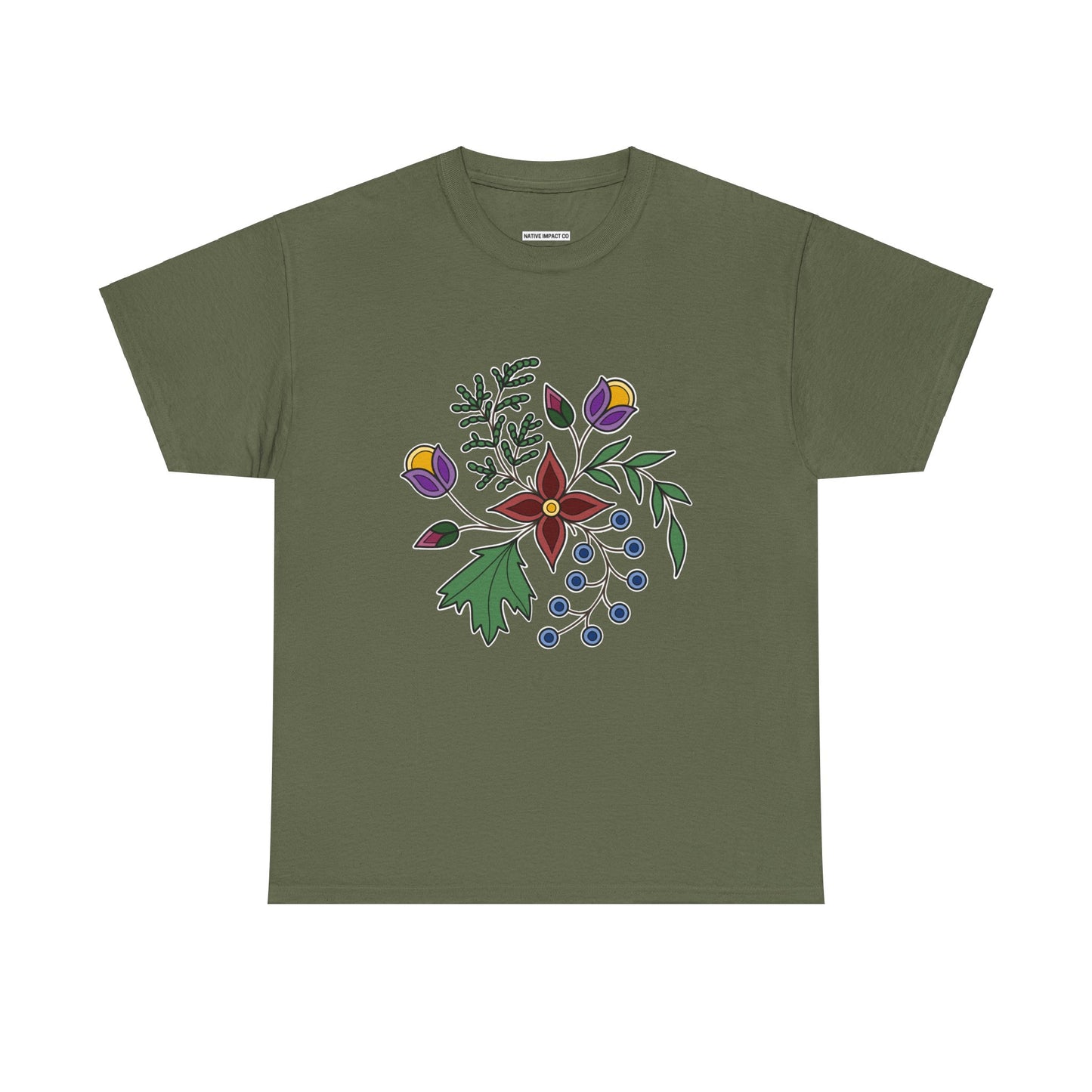 Giizhik / Cedar Ojibwe Floral Design - Unisex Gildan Heavy Cotton Tee