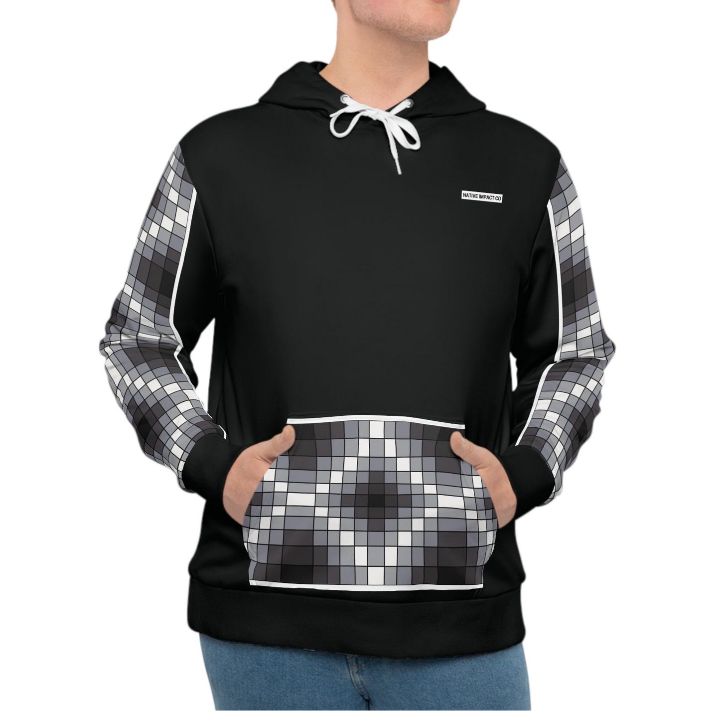 Geometric Sleeve Design - Black, Gray, White Unisex Hoodie