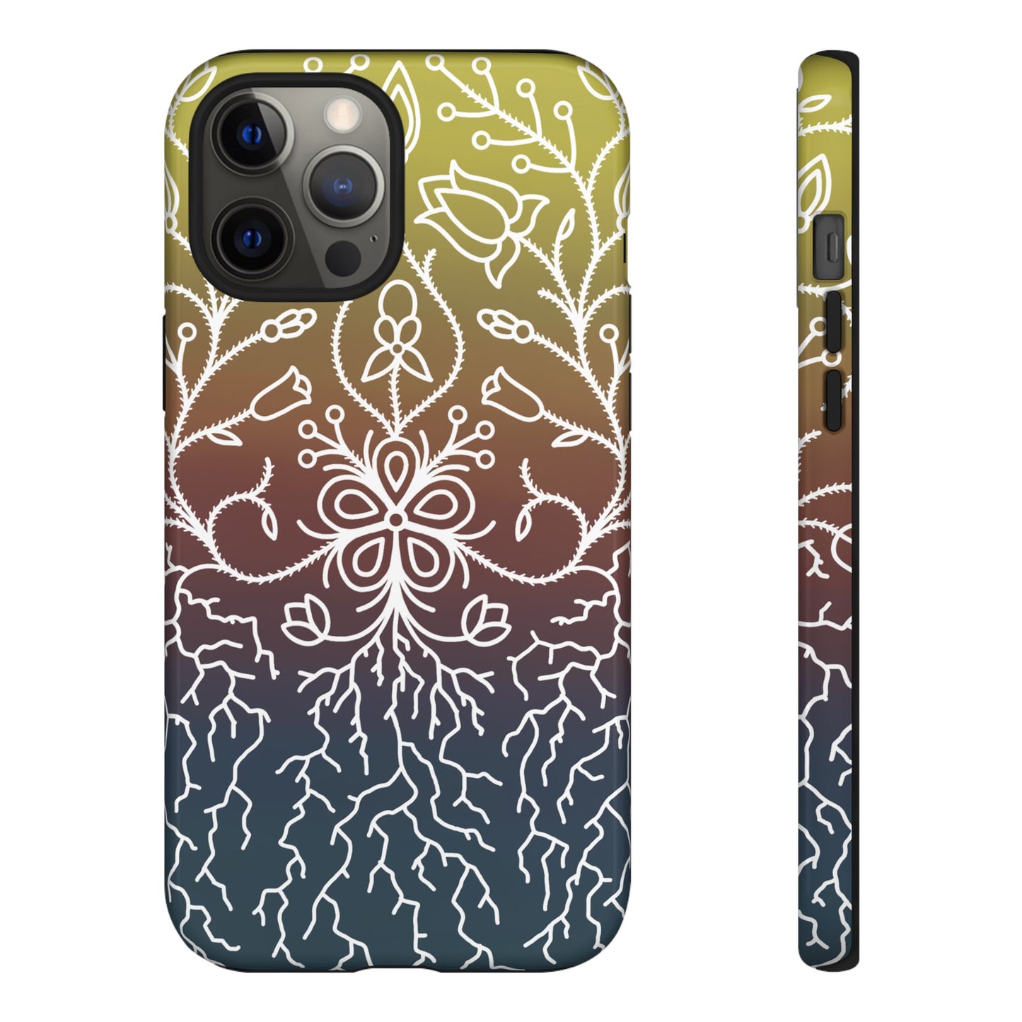 Sunset Ojibwe Floral Print Tough Phone Cases - Black