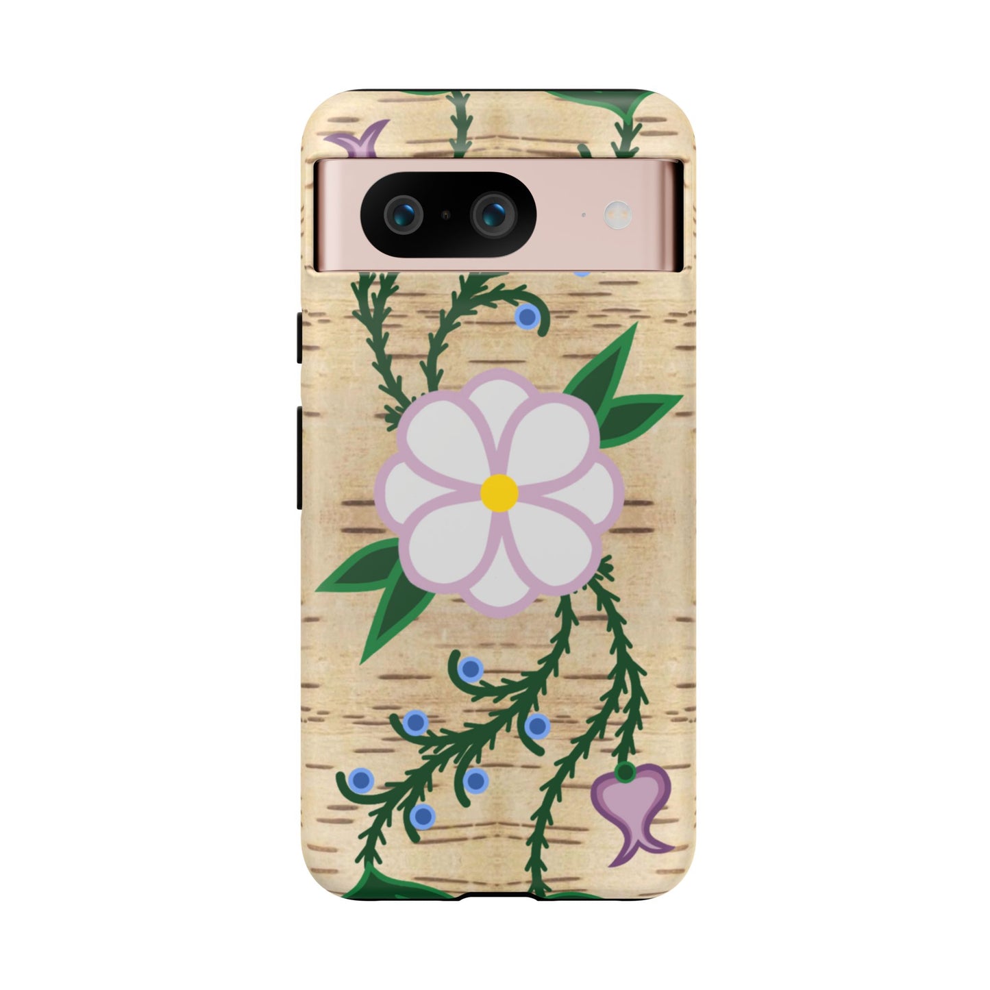 Birchbark Print Ojibwe Floral Tough Phone Cases - Black