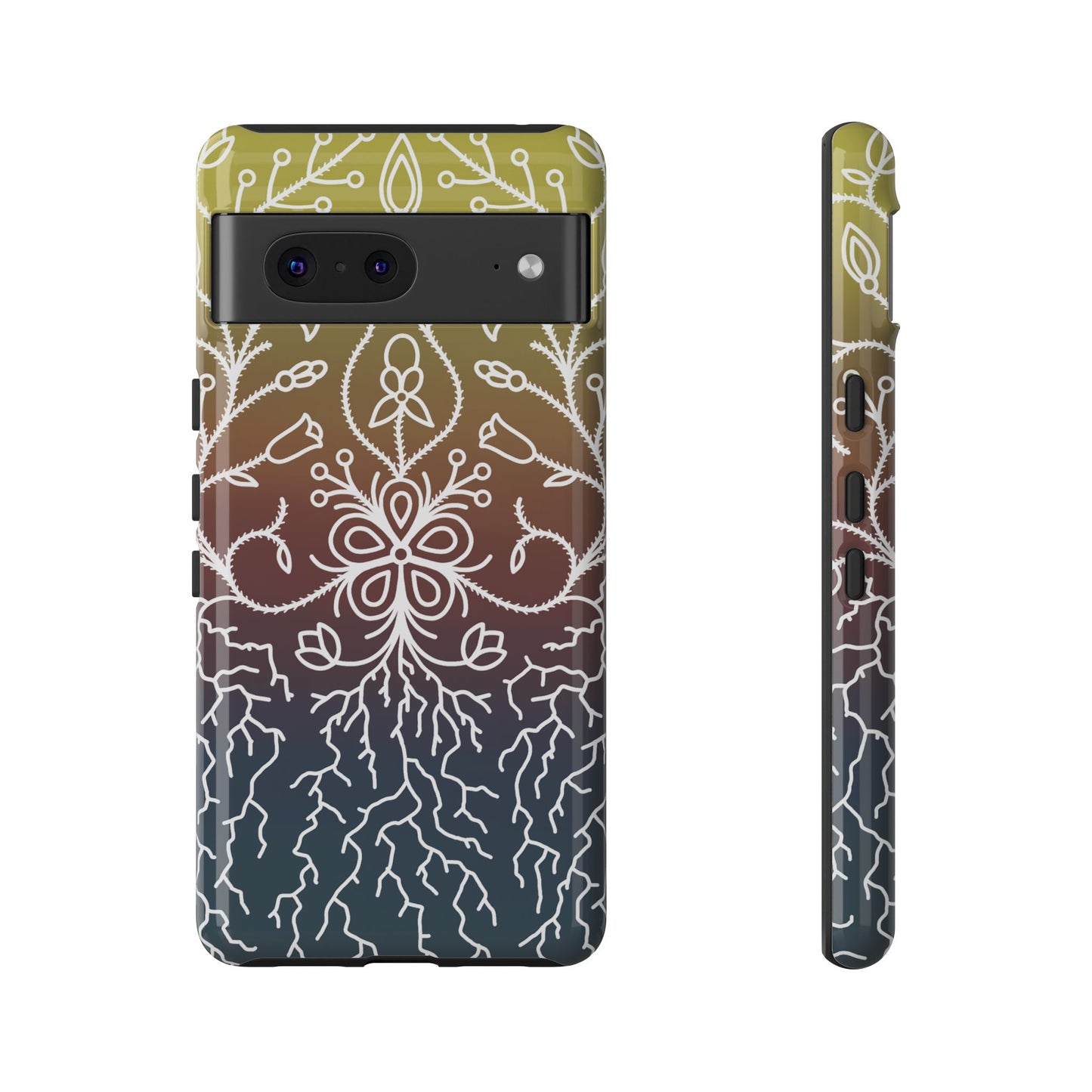 Sunset Ojibwe Floral Print Tough Phone Cases - Black