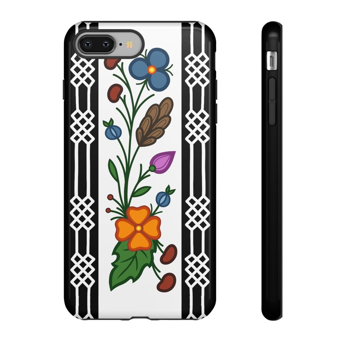 Ojibwe Floral Panel & Otter Track Geometric Border - Tough Phone Cases - Black