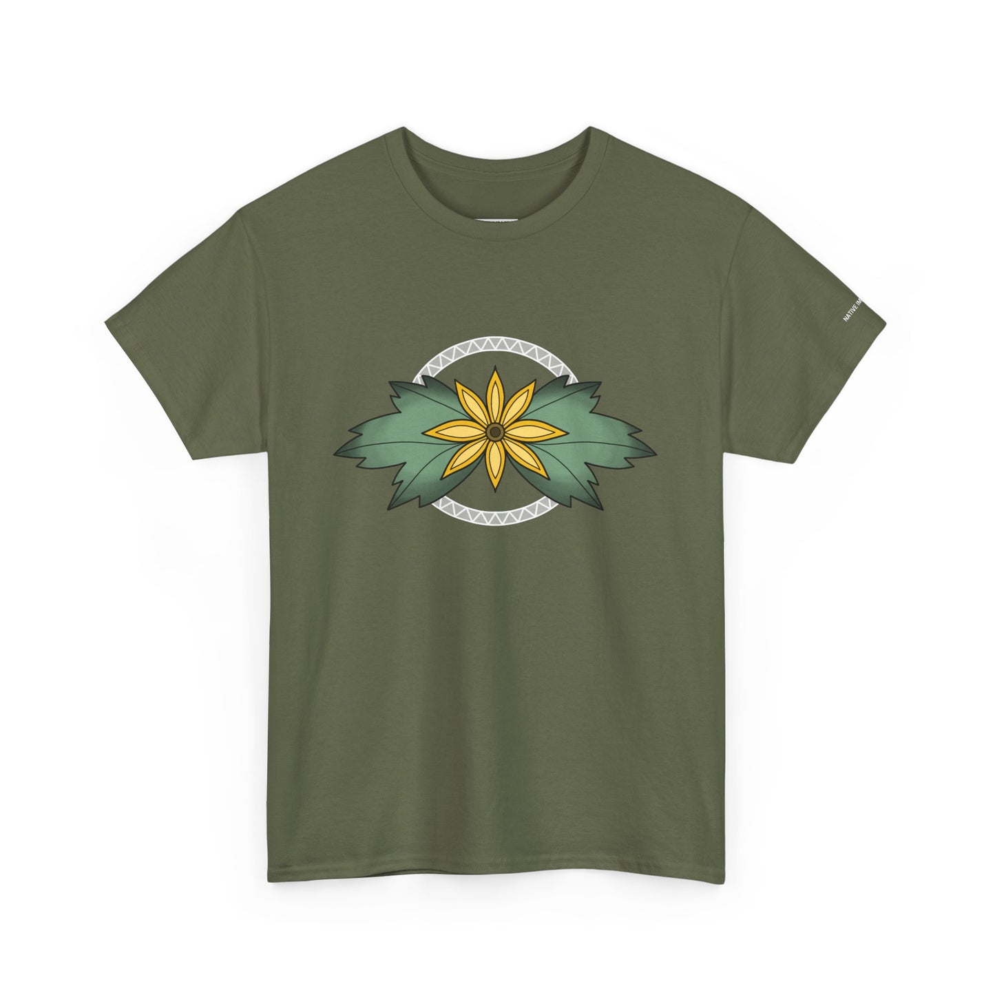 Ojibwe Floral Sunflower Chest Design - Unisex Gildan Heavy Cotton Tee