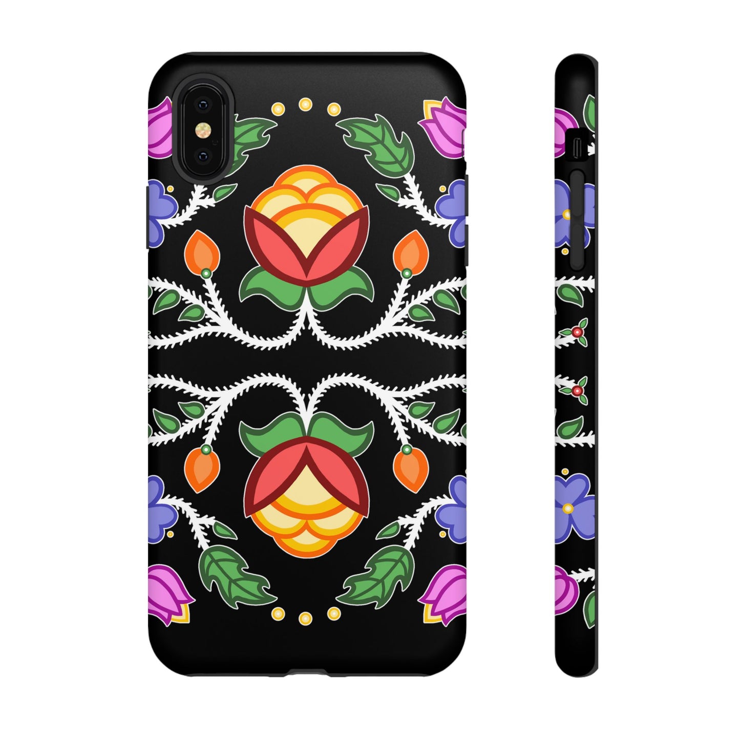 Tulip Design - Ojibwe Floral Tough Phone Cases - Black