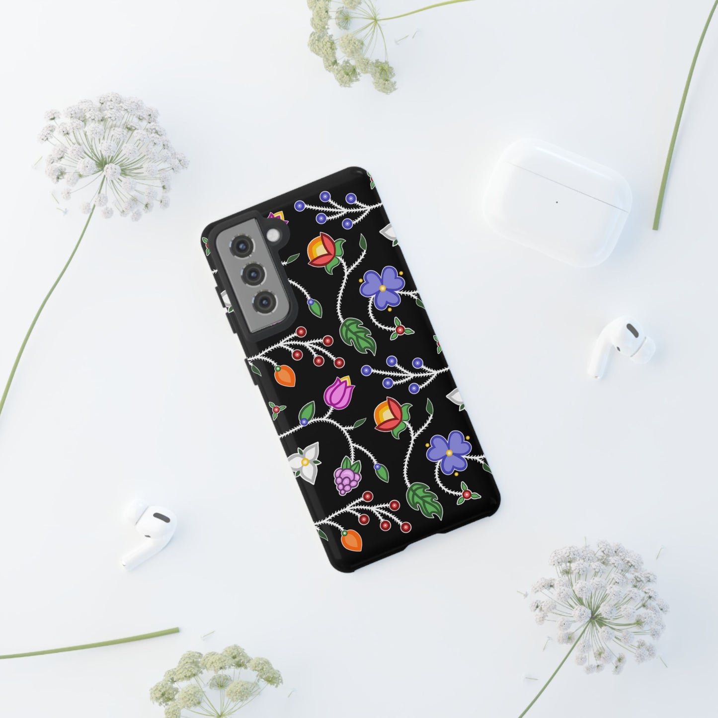 Ojibwe Floral Tough Phone Cases - Black