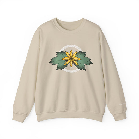 Sunflower Ojibwe Style Floral With Zig Zag Design - Unisex Gildan Heavy Blend™ Crewneck Sweatshirt