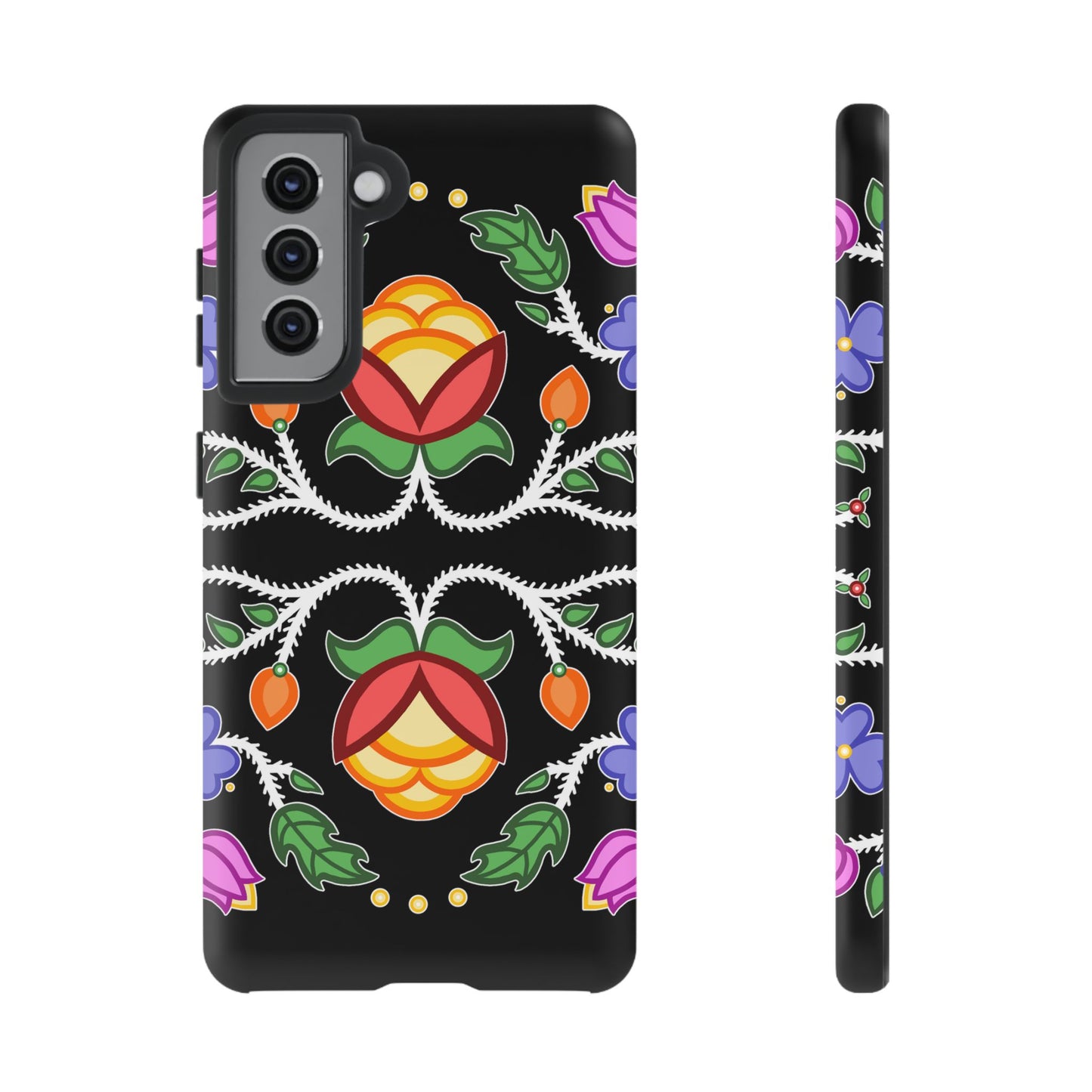 Tulip Design - Ojibwe Floral Tough Phone Cases - Black