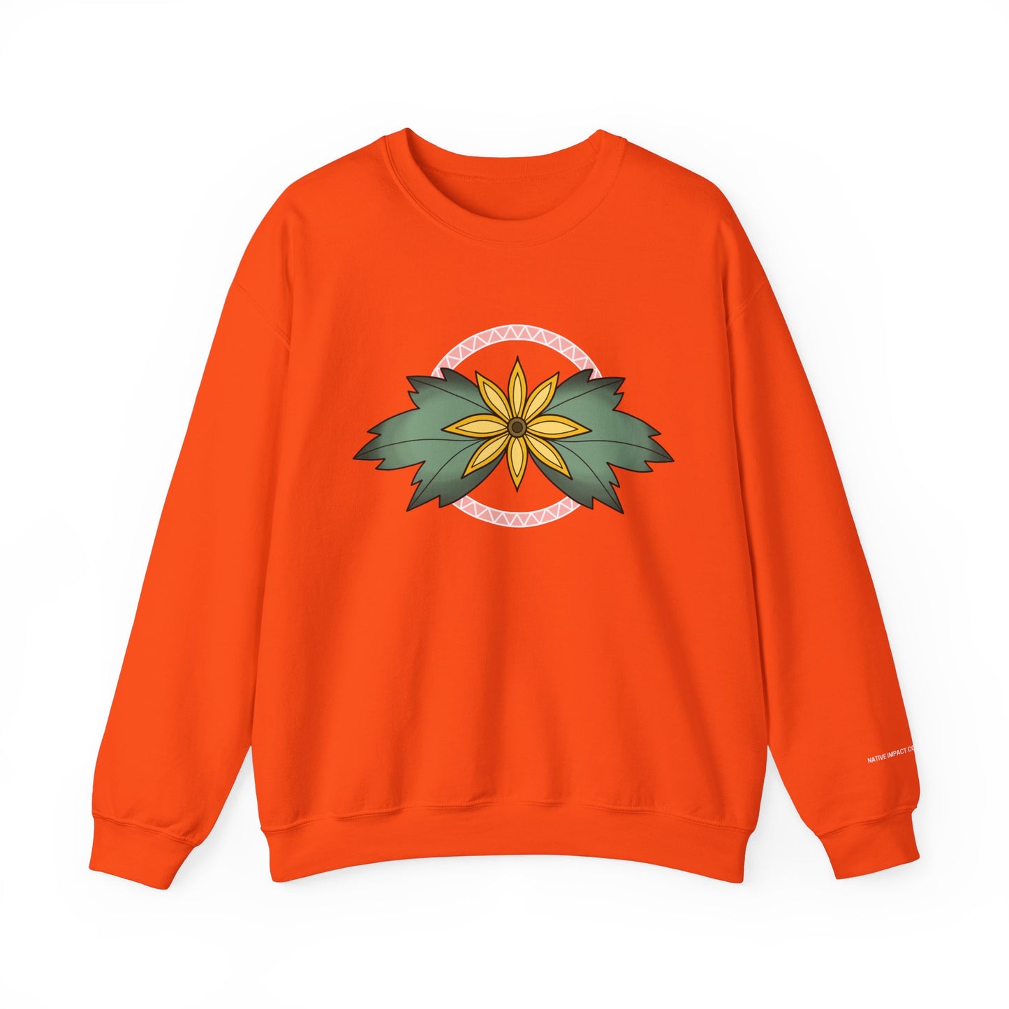 Sunflower Ojibwe Style Floral With Zig Zag Design - Unisex Gildan Heavy Blend™ Crewneck Sweatshirt