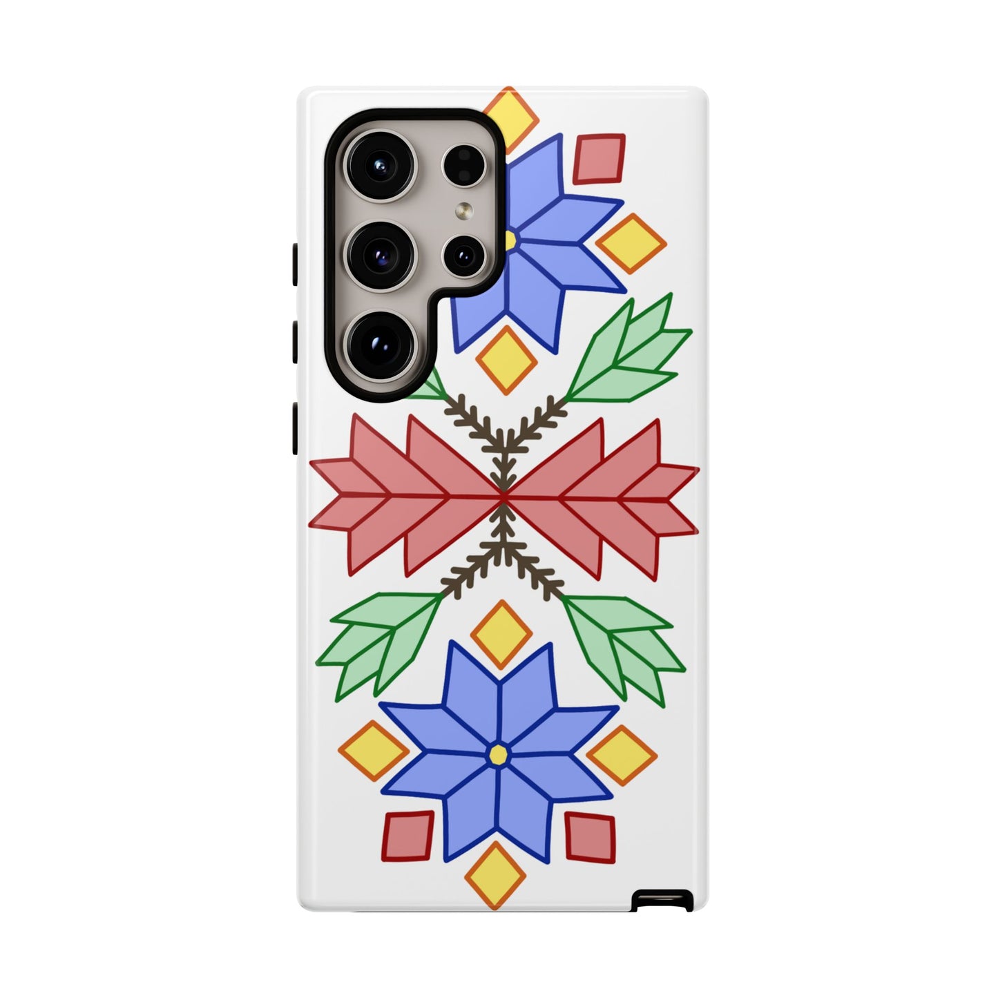 Geometric Ojibwe Floral Tough Phone Cases - White