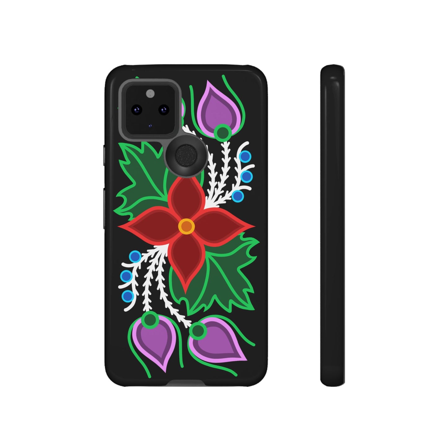 Traditional Ojibwe Floral Tough Phone Cases - Black