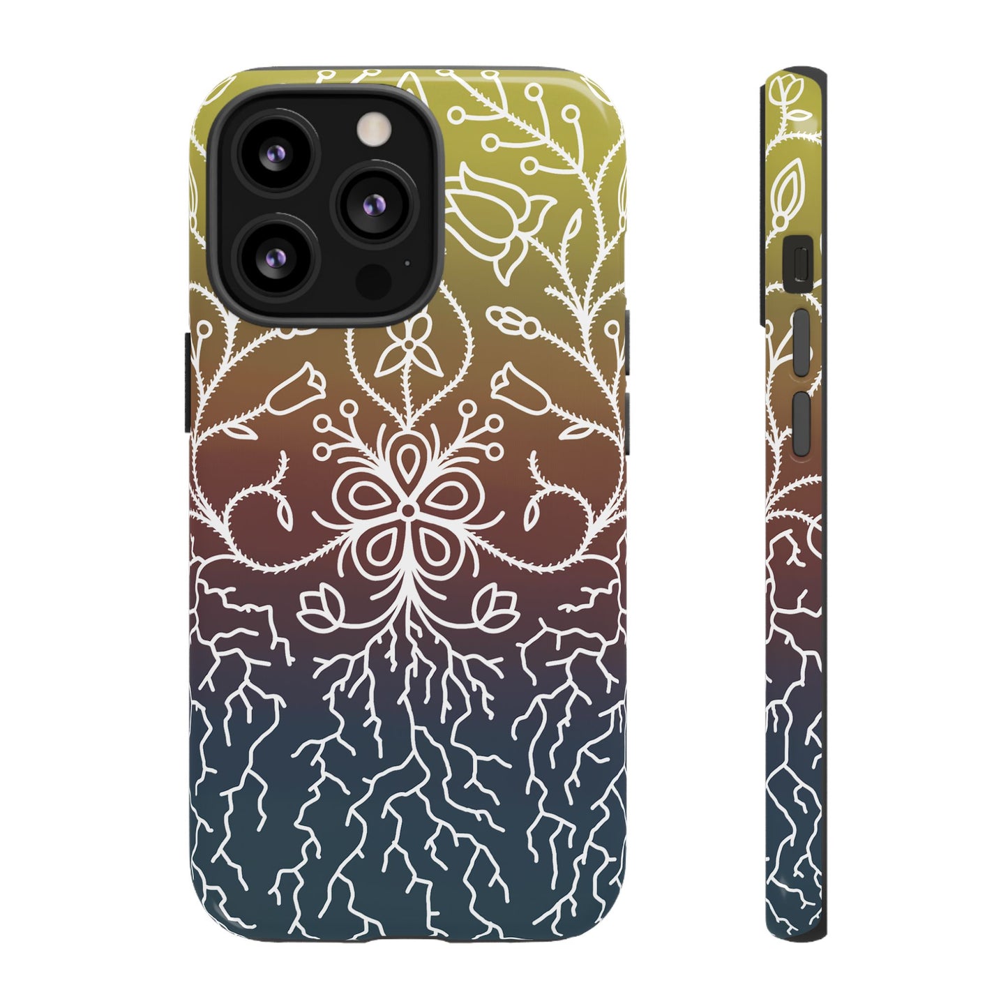 Sunset Ojibwe Floral Print Tough Phone Cases - Black