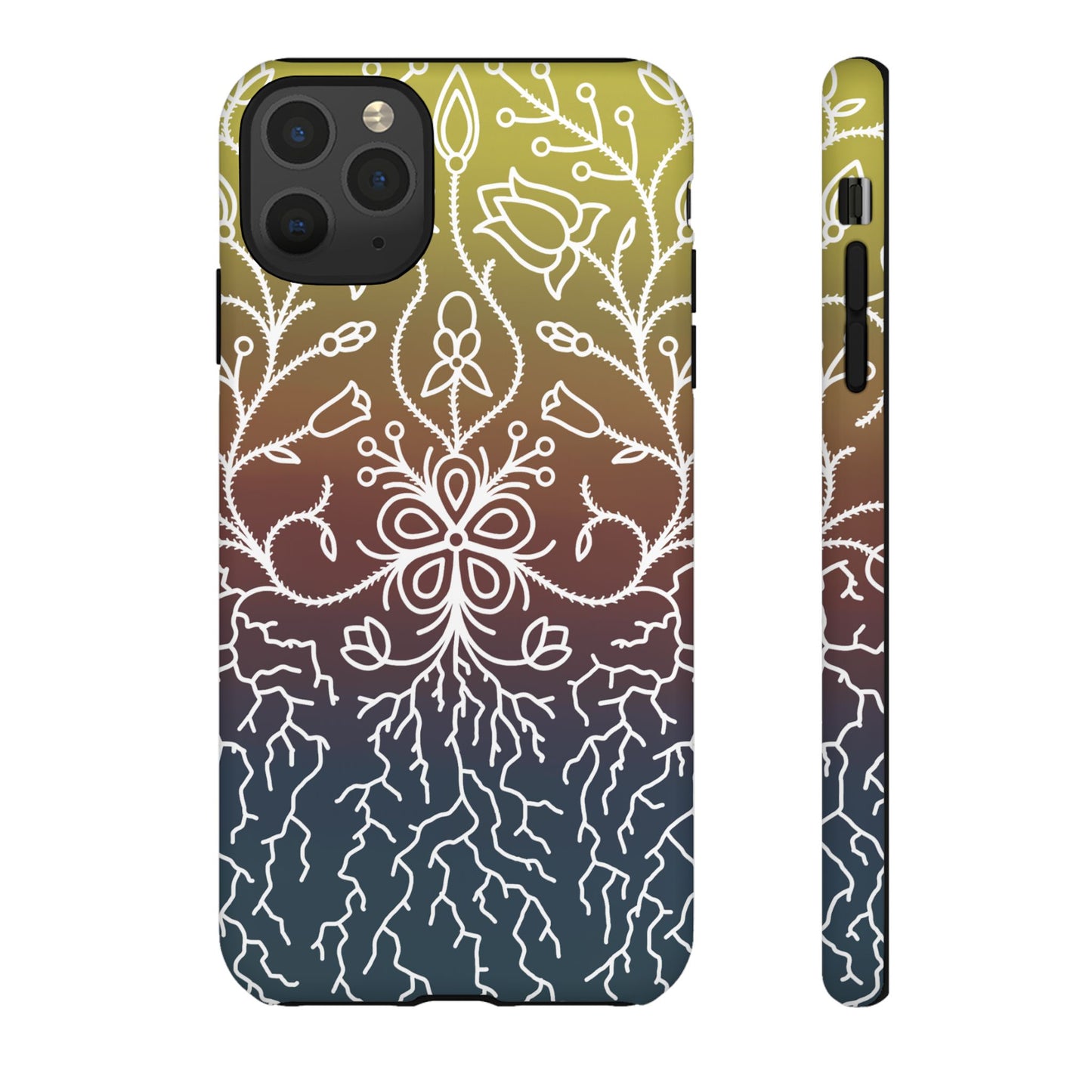 Sunset Ojibwe Floral Print Tough Phone Cases - Black