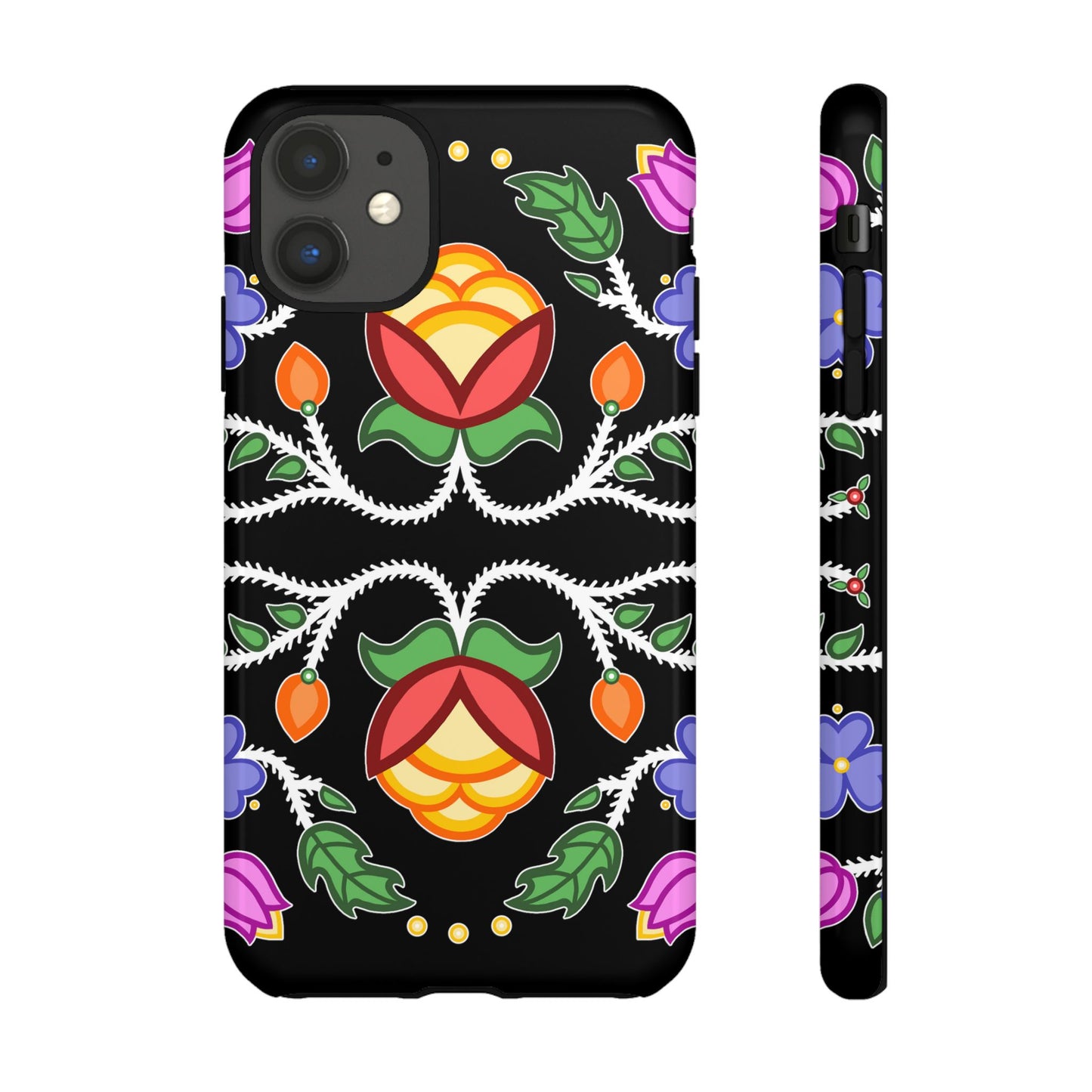 Tulip Design - Ojibwe Floral Tough Phone Cases - Black