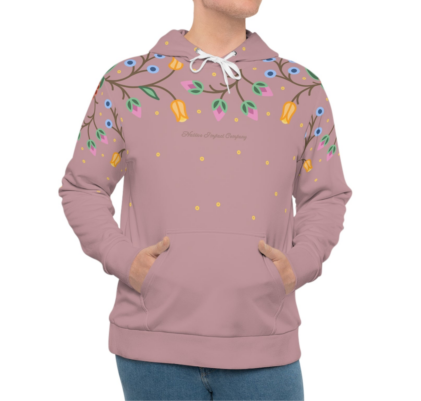 Traditional Style Ojibwe Florals & Sequins - All-Over-Print Hoodie - Dusty Rose