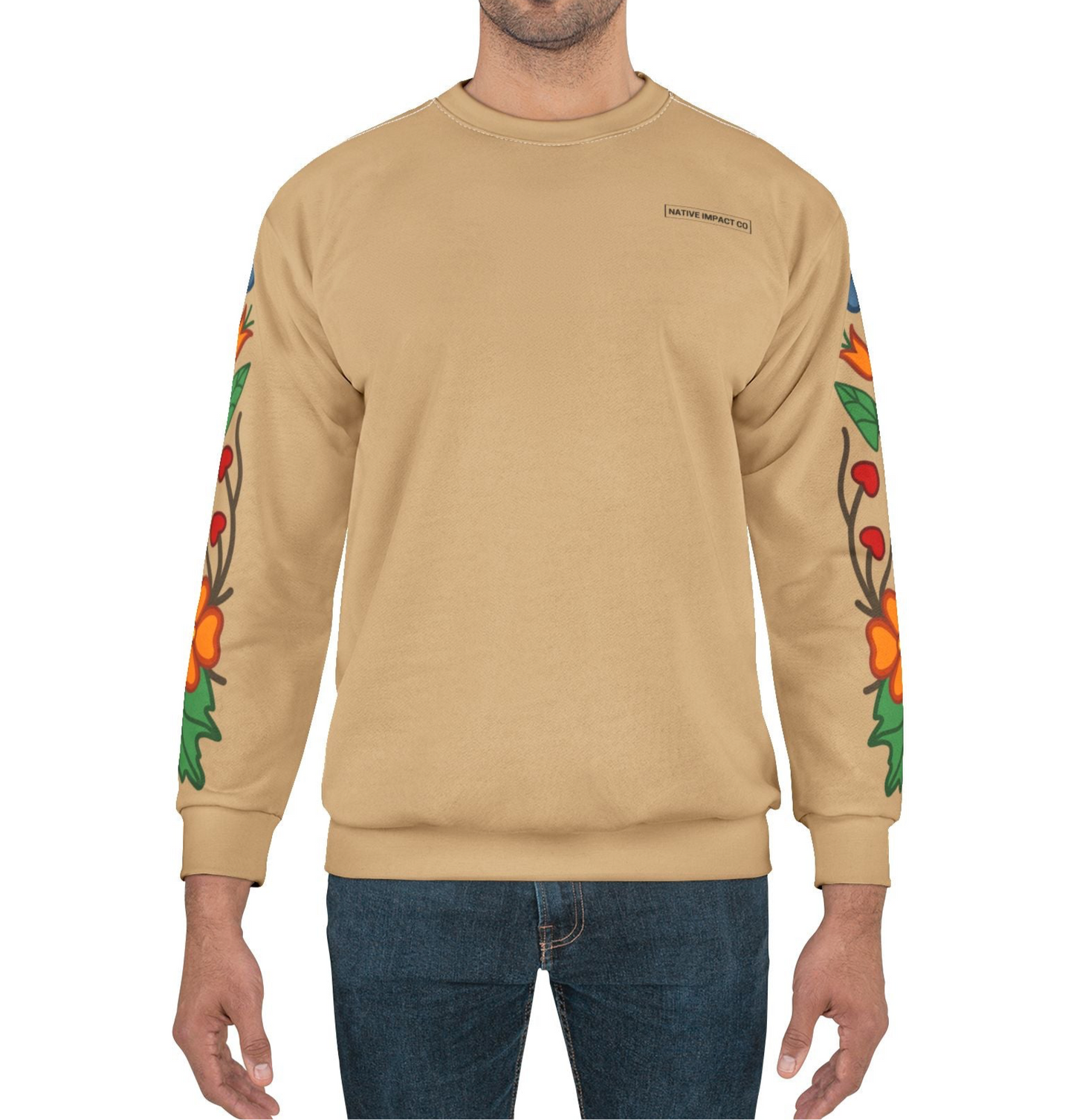 Woodland Floral Design - Sleeve and Back - Unisex Sweatshirt -Beige