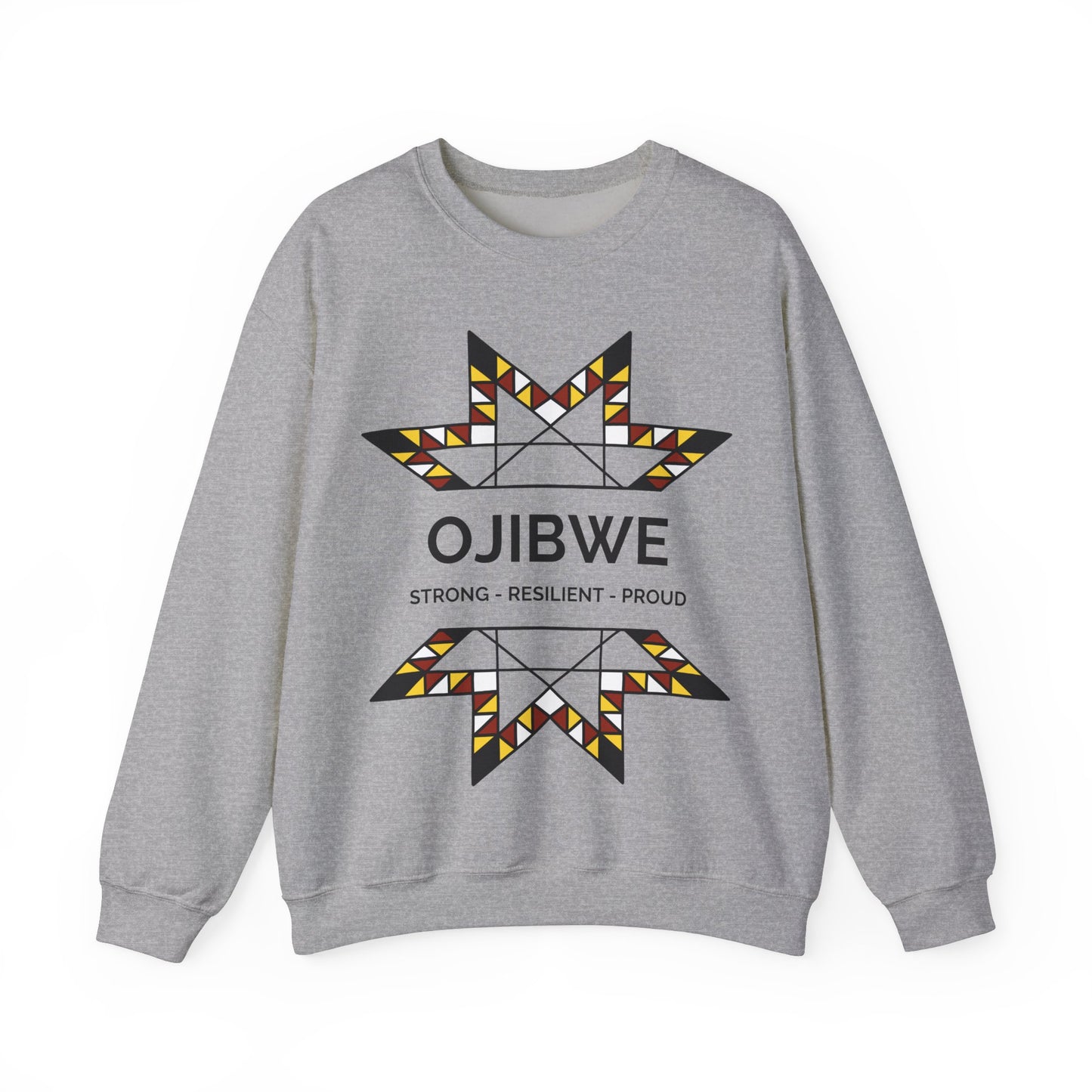 Ojibwe Pride Text & Geometric Star Design - Unisex Gildan Heavy Blend™ Crewneck Sweatshirt