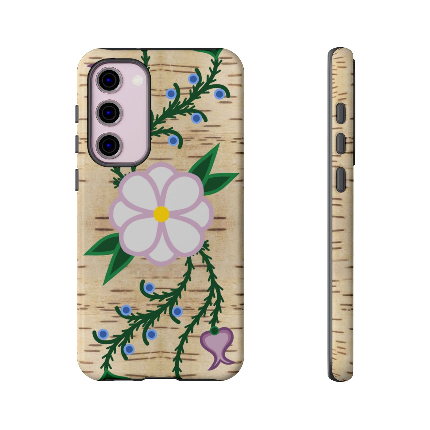 Birchbark Print Ojibwe Floral Tough Phone Cases - Black