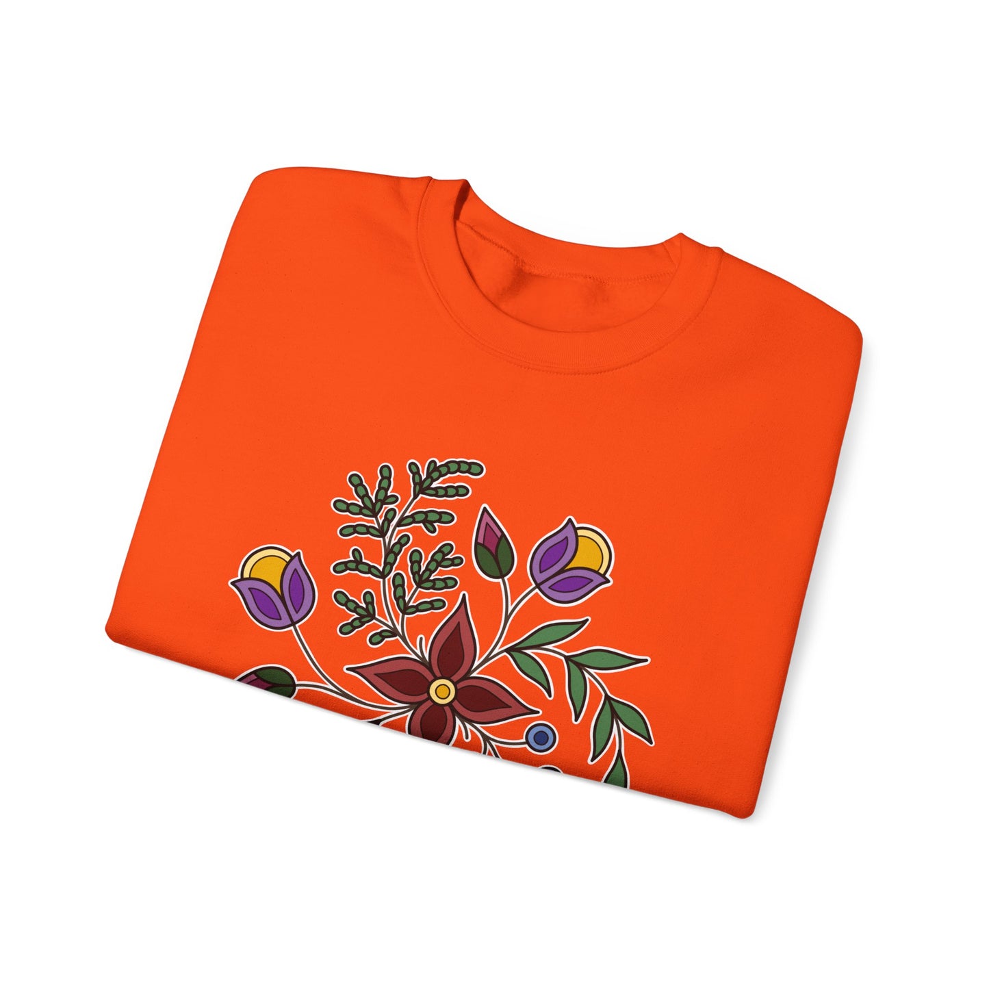 Giizhik / Cedar Ojibwe Floral Design - Unisex Gildan Heavy Blend™ Crewneck Sweatshirt