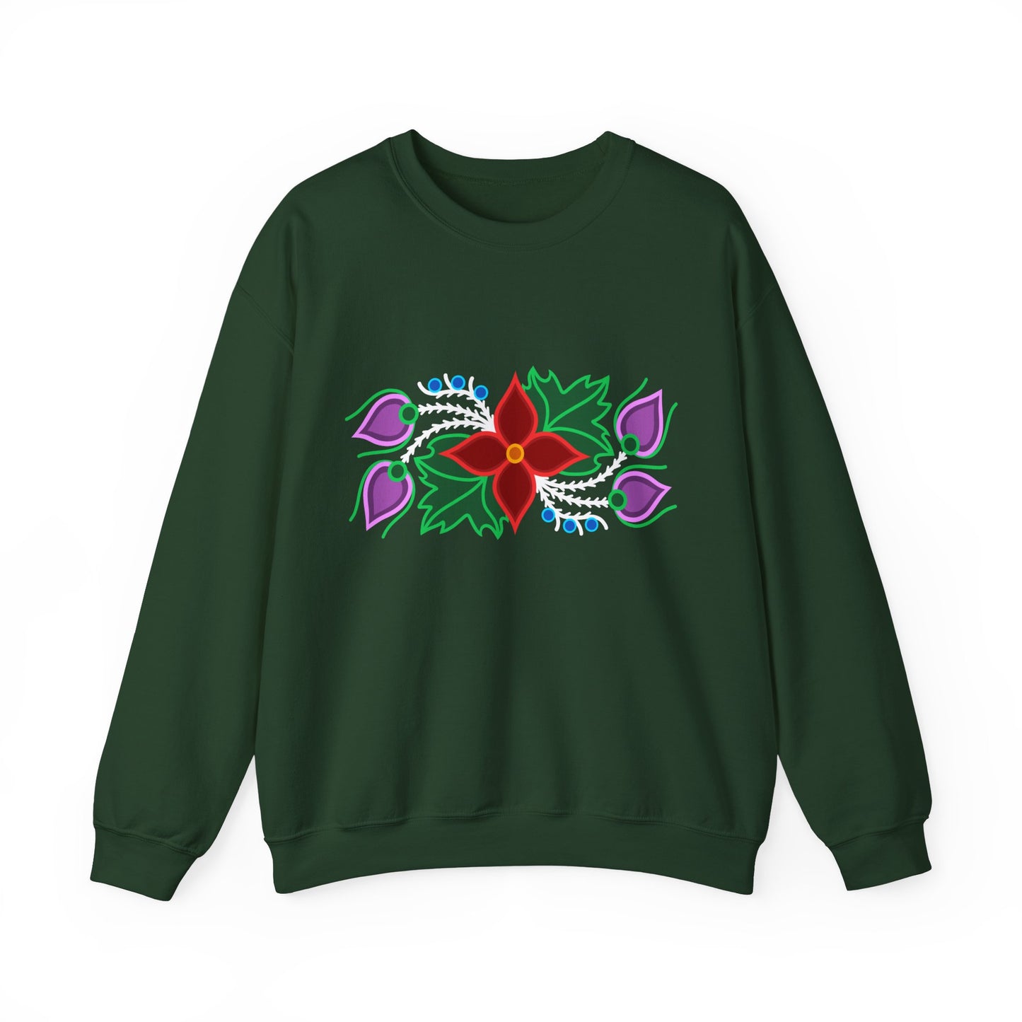 Red Floral & Blue Berries - Ojibwe Floral Design - Unisex Gildan Heavy Blend™ Crewneck Sweatshirt