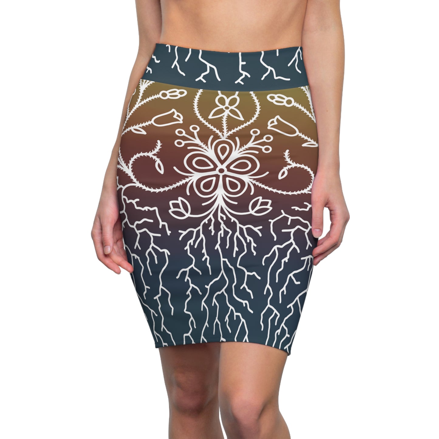 Sunset Ojibwe Floral Design - Women's Pencil Skirt