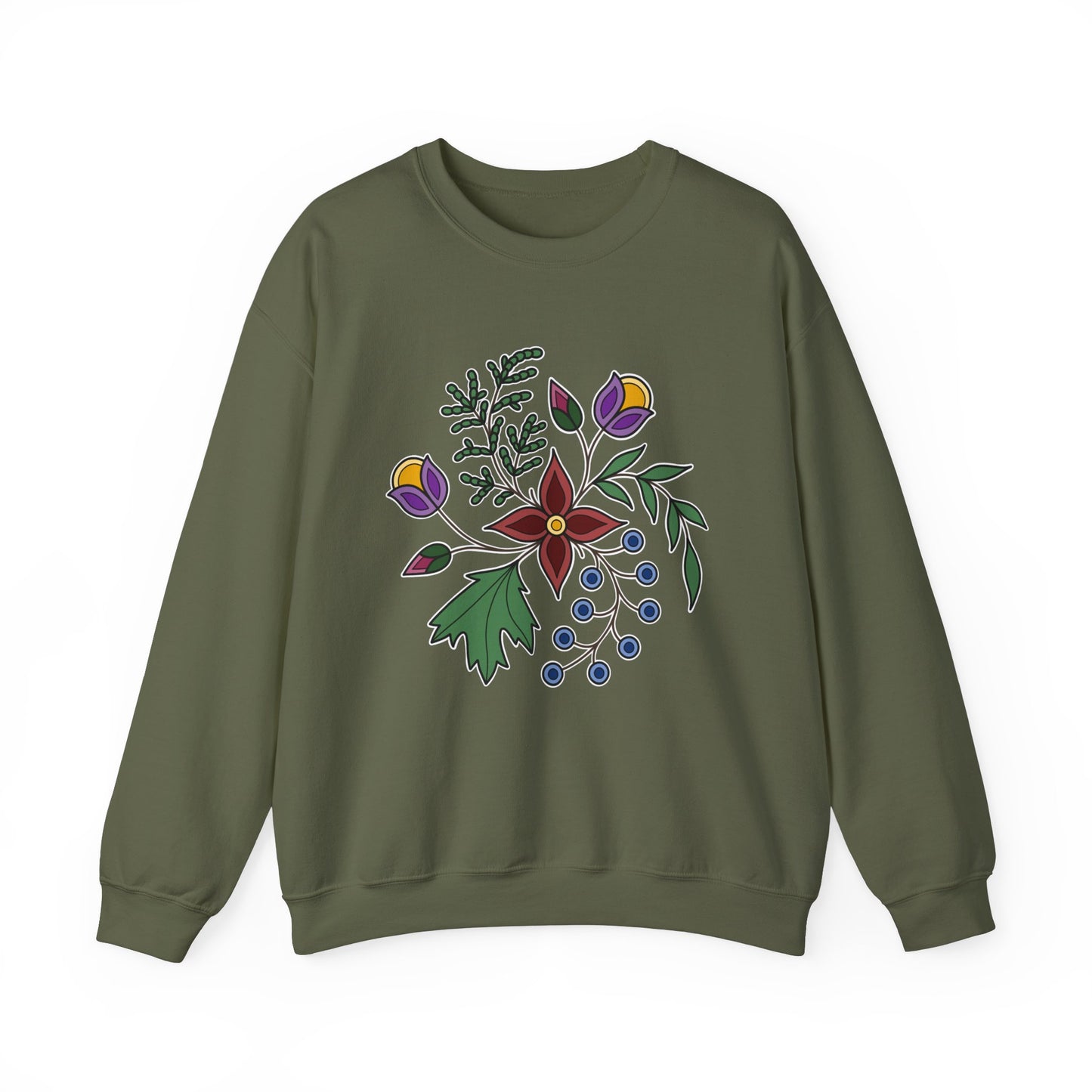 Giizhik / Cedar Ojibwe Floral Design - Unisex Gildan Heavy Blend™ Crewneck Sweatshirt