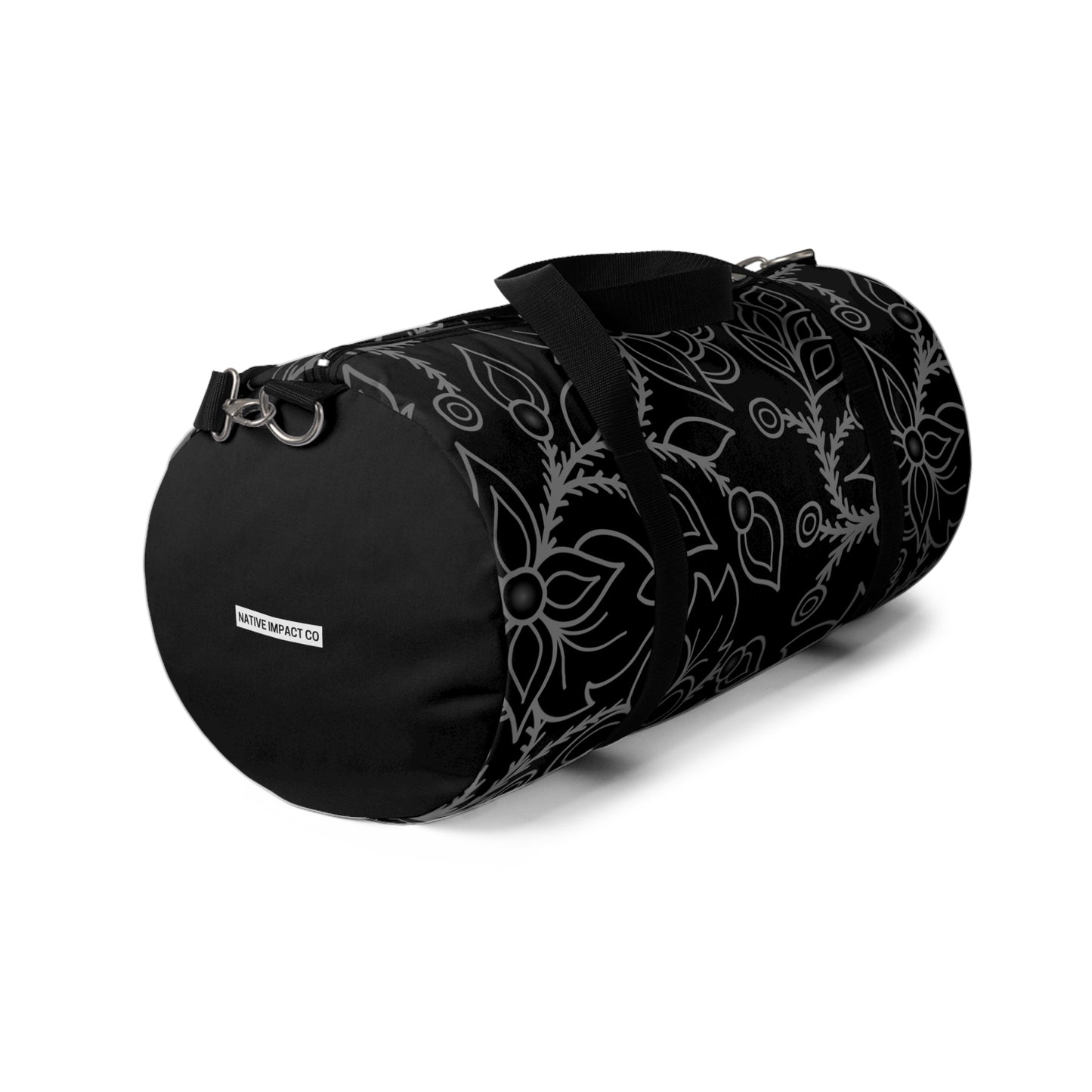 Woodland Ojibwe Floral All-Over-Print Design - Duffel Bag - Black & Gray - Two Sizes