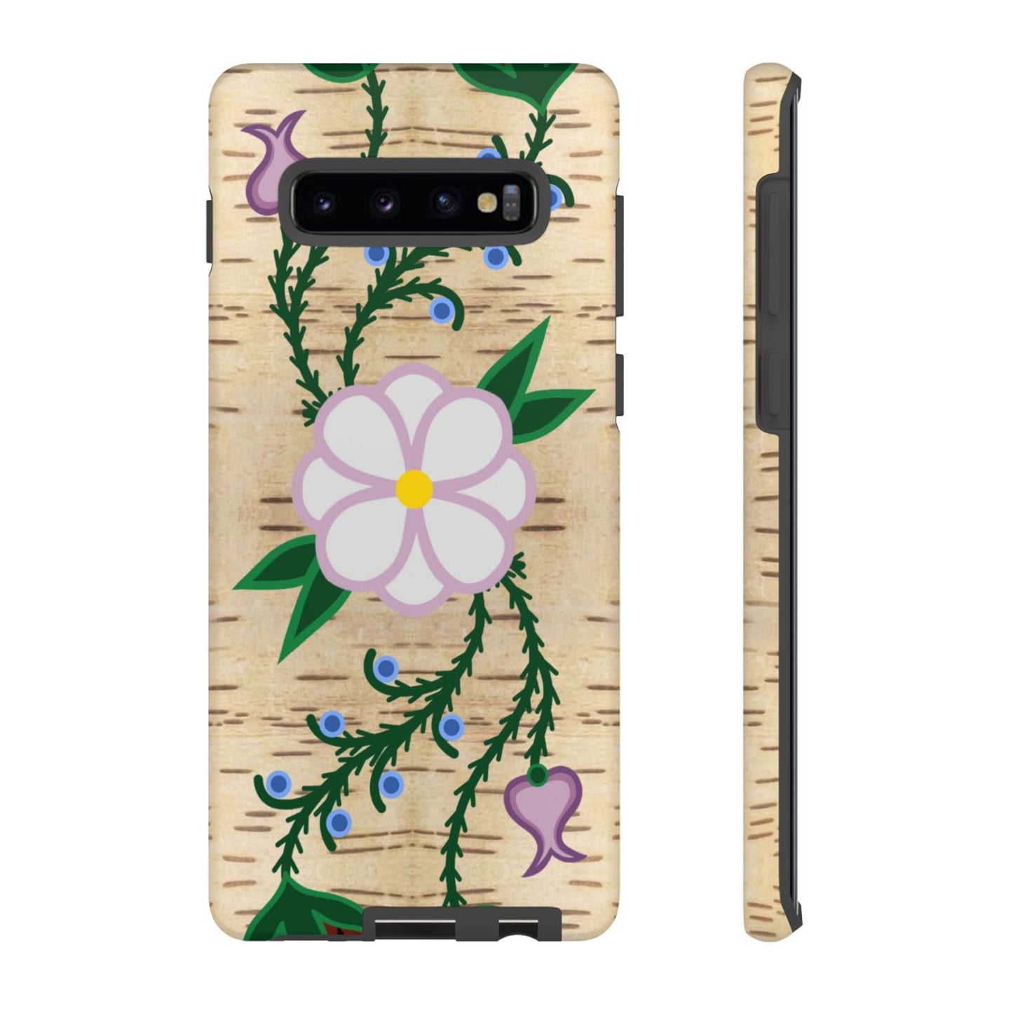 Birchbark Print Ojibwe Floral Tough Phone Cases - Black