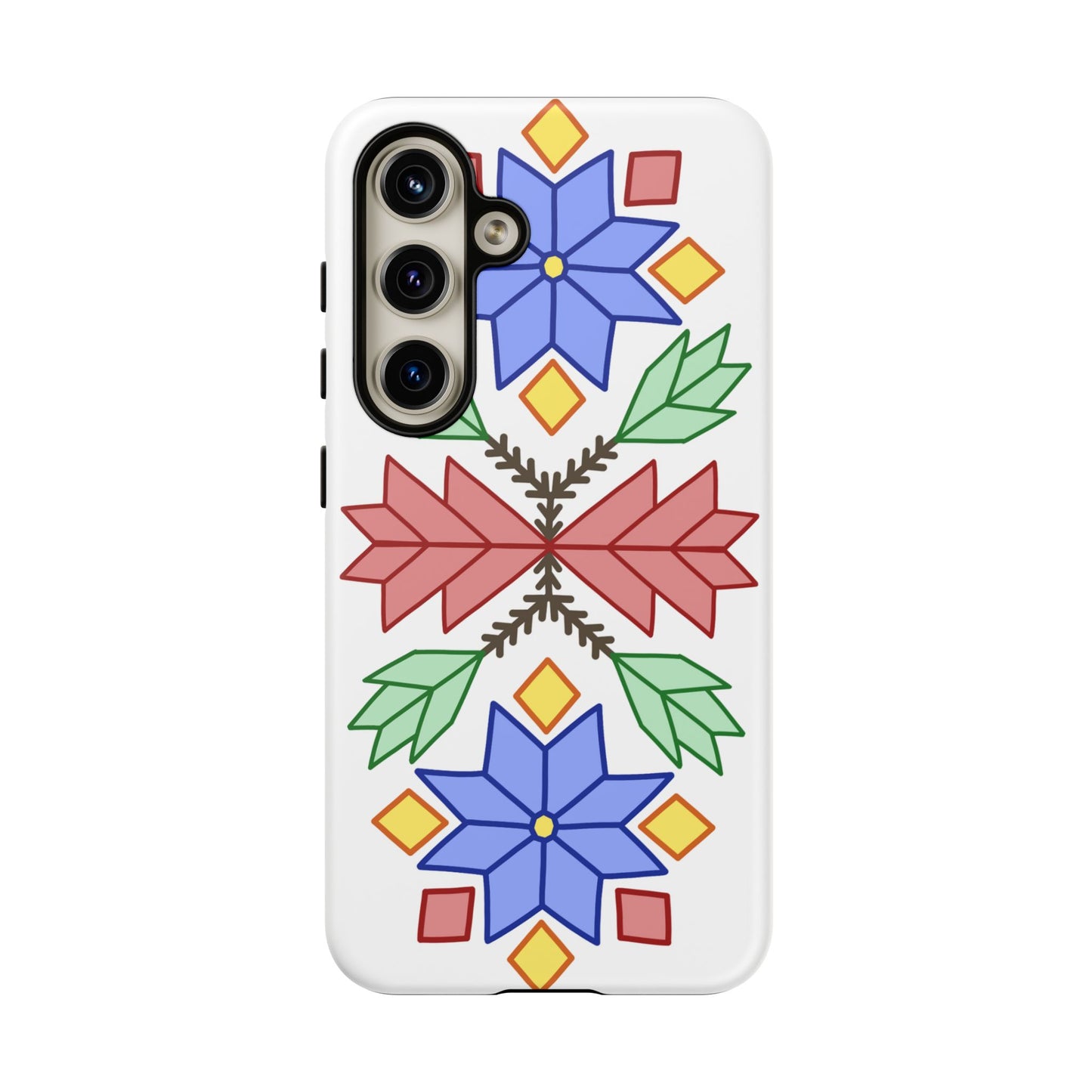 Geometric Ojibwe Floral Tough Phone Cases - White