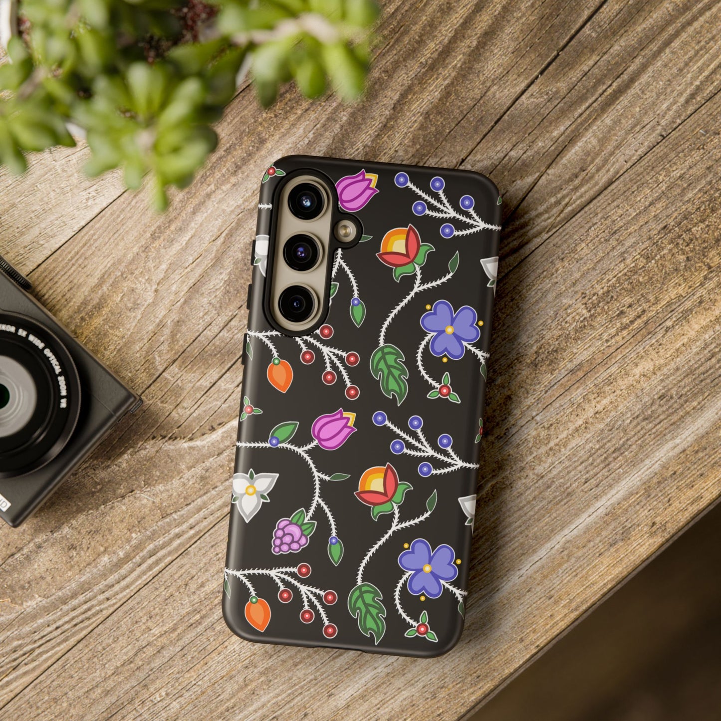 Ojibwe Floral Tough Phone Cases - Black