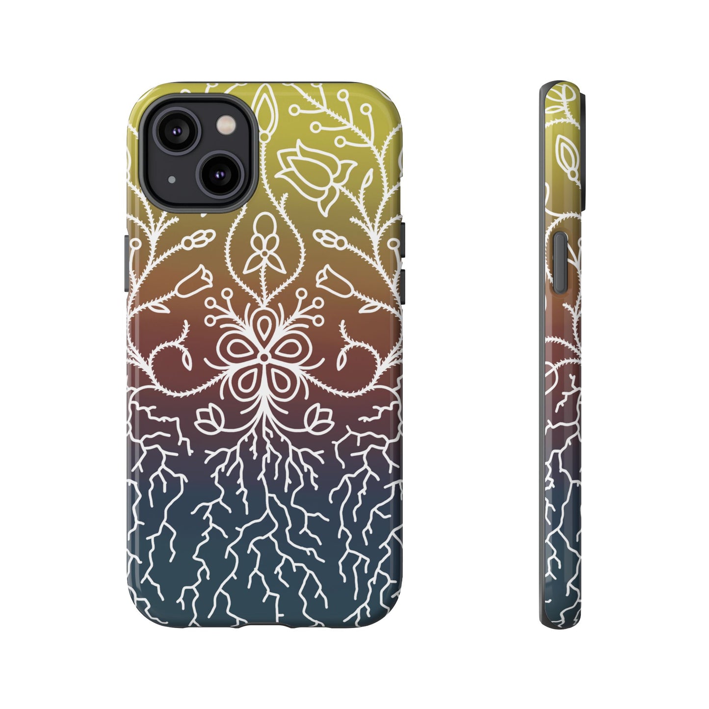 Sunset Ojibwe Floral Print Tough Phone Cases - Black