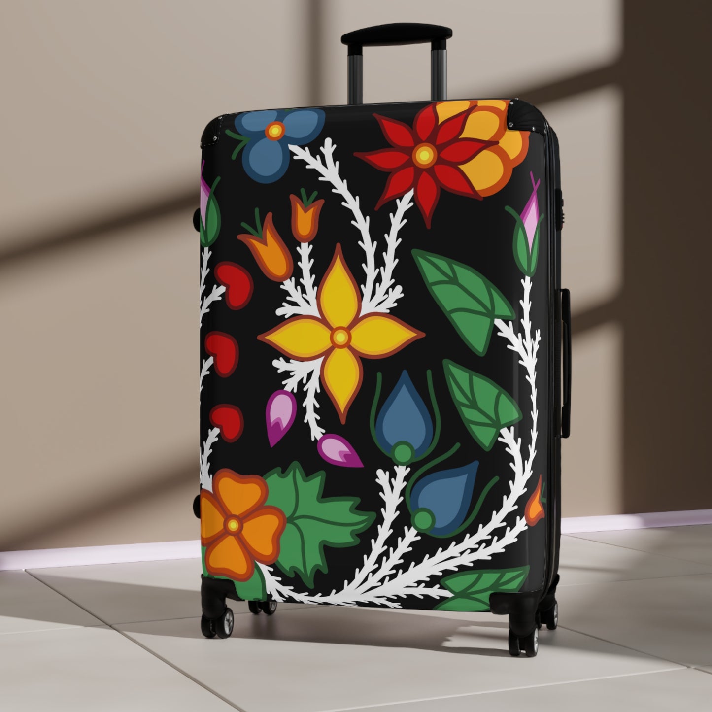 Woodland Ojibwe Floral Suitcase - Black