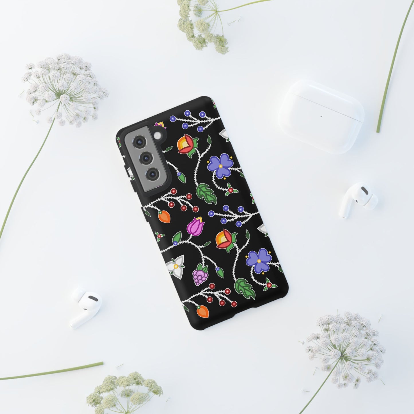 Ojibwe Floral Tough Phone Cases - Black