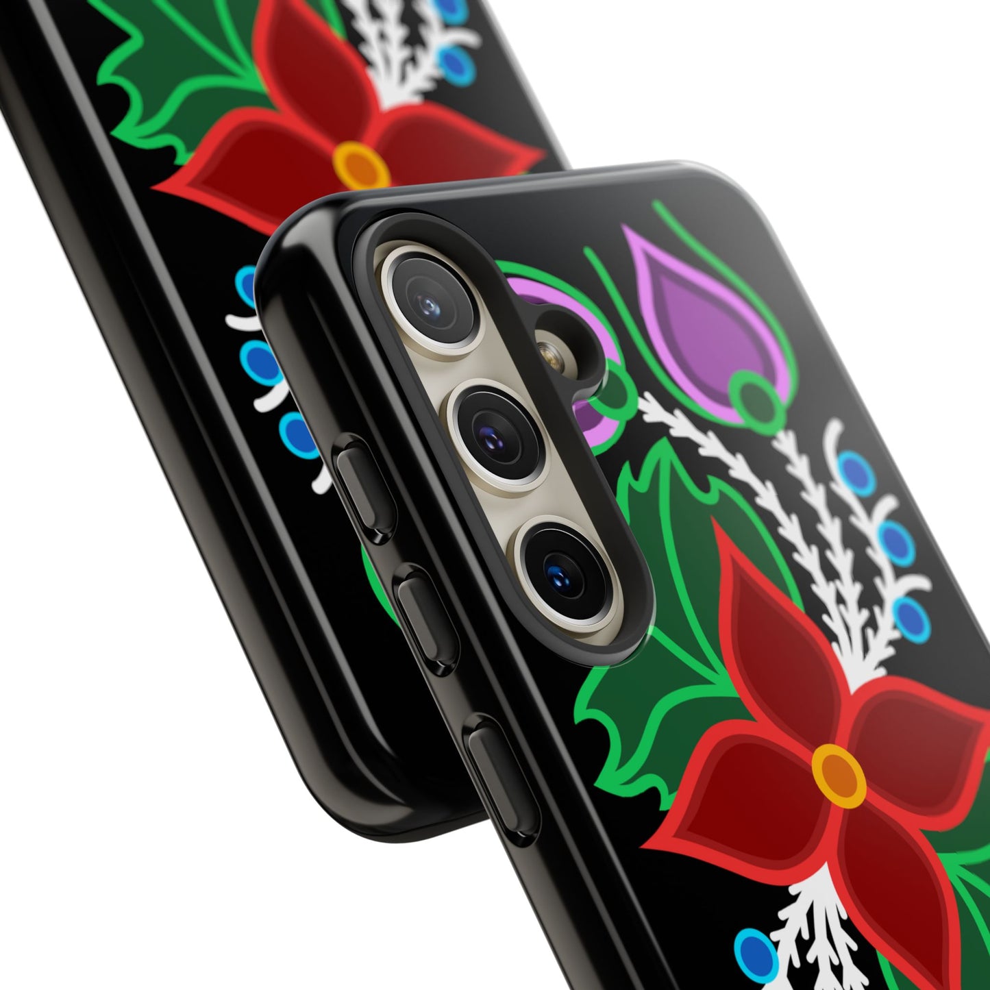 Traditional Ojibwe Floral Tough Phone Cases - Black