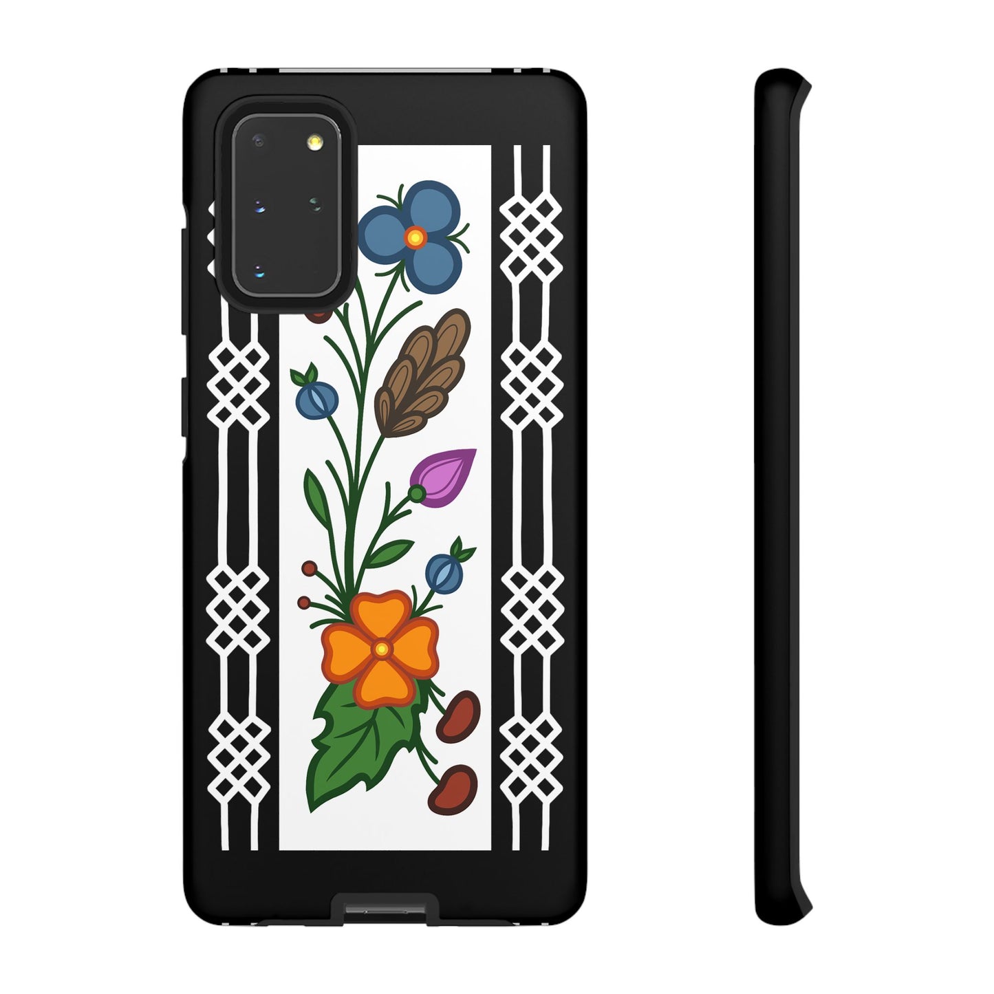 Ojibwe Floral Panel & Otter Track Geometric Border - Tough Phone Cases - Black