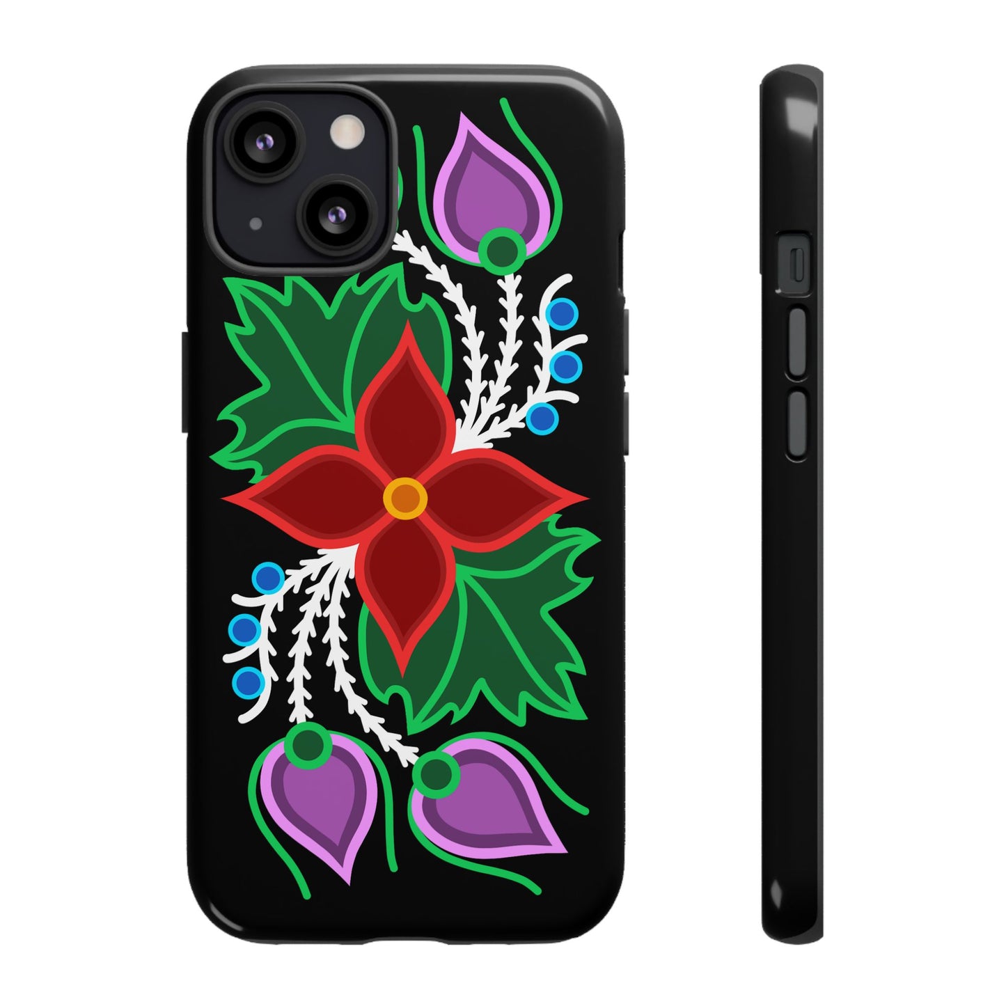 Traditional Ojibwe Floral Tough Phone Cases - Black