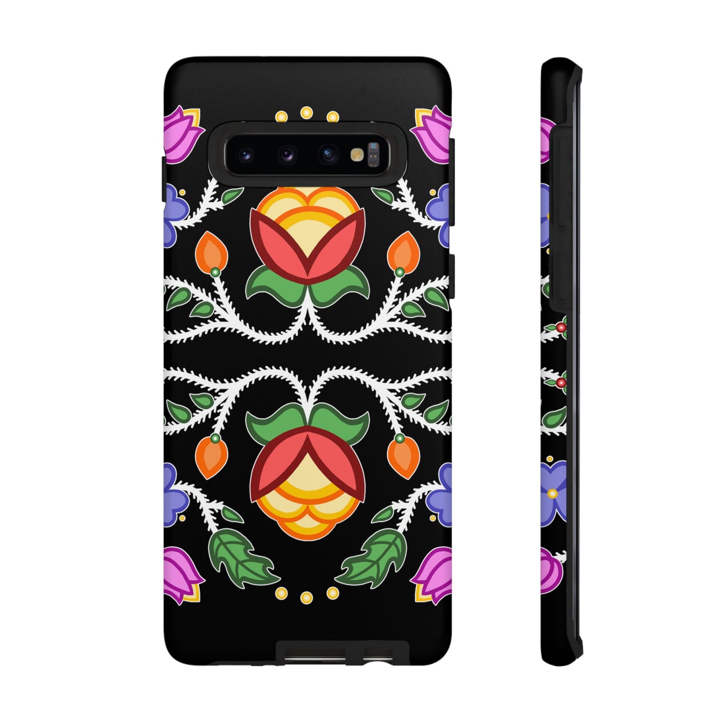 Tulip Design - Ojibwe Floral Tough Phone Cases - Black