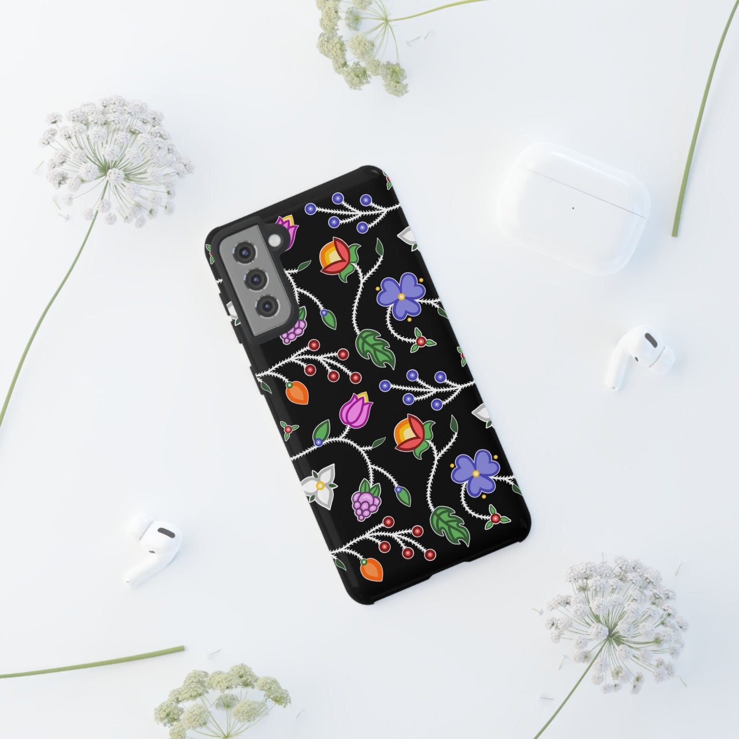 Ojibwe Floral Tough Phone Cases - Black