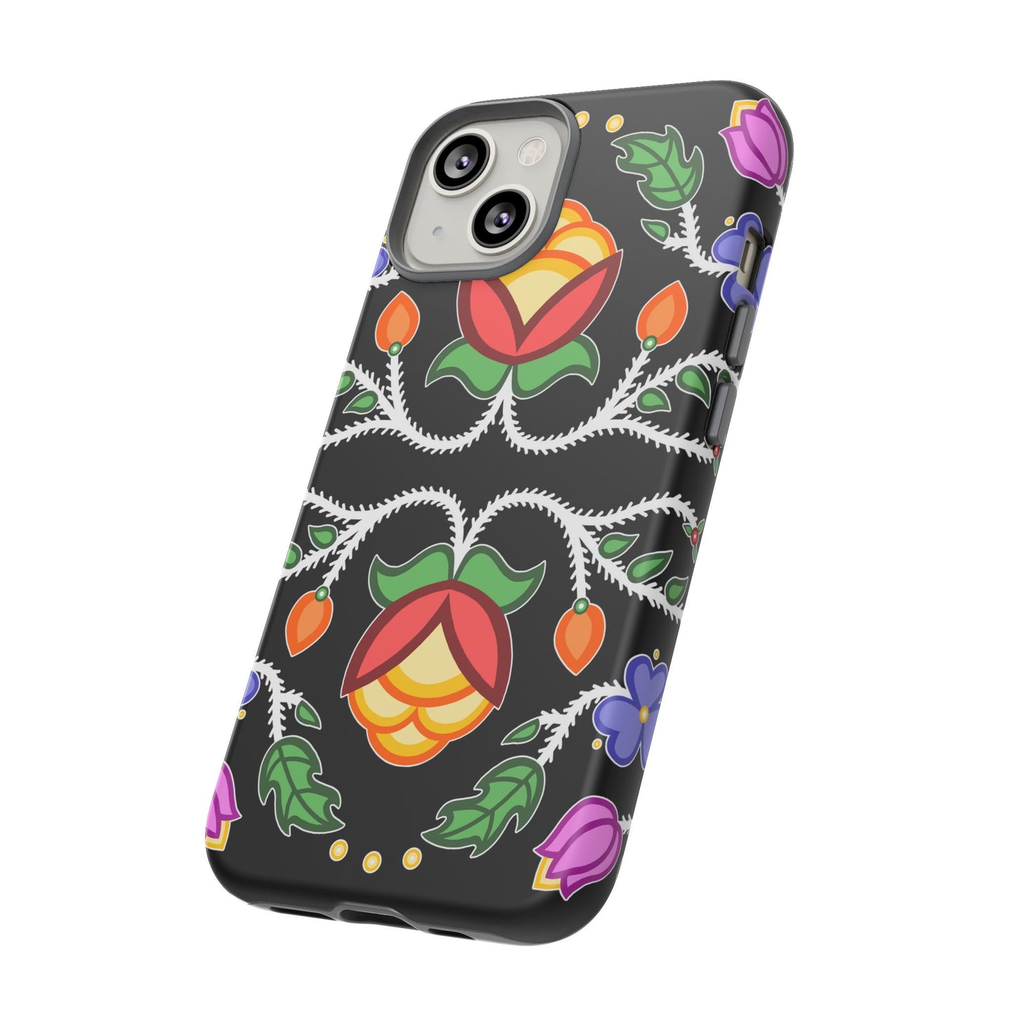 Tulip Design - Ojibwe Floral Tough Phone Cases - Black